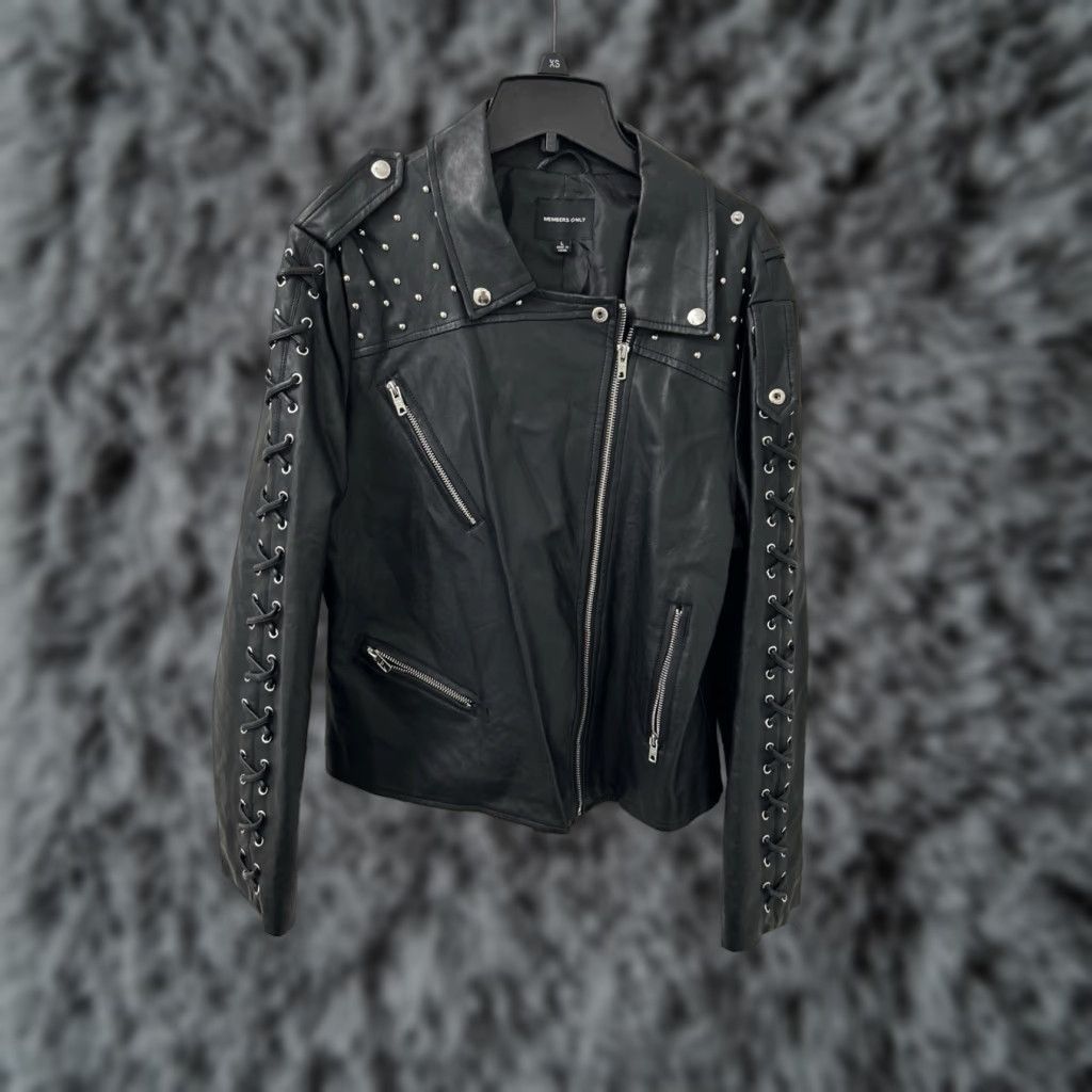 Members Only Members Only Leather Jacket Womens L Black Studded Lace Up Moto Jacket Size L / US 10 / IT 46 - 1 Thumbnail