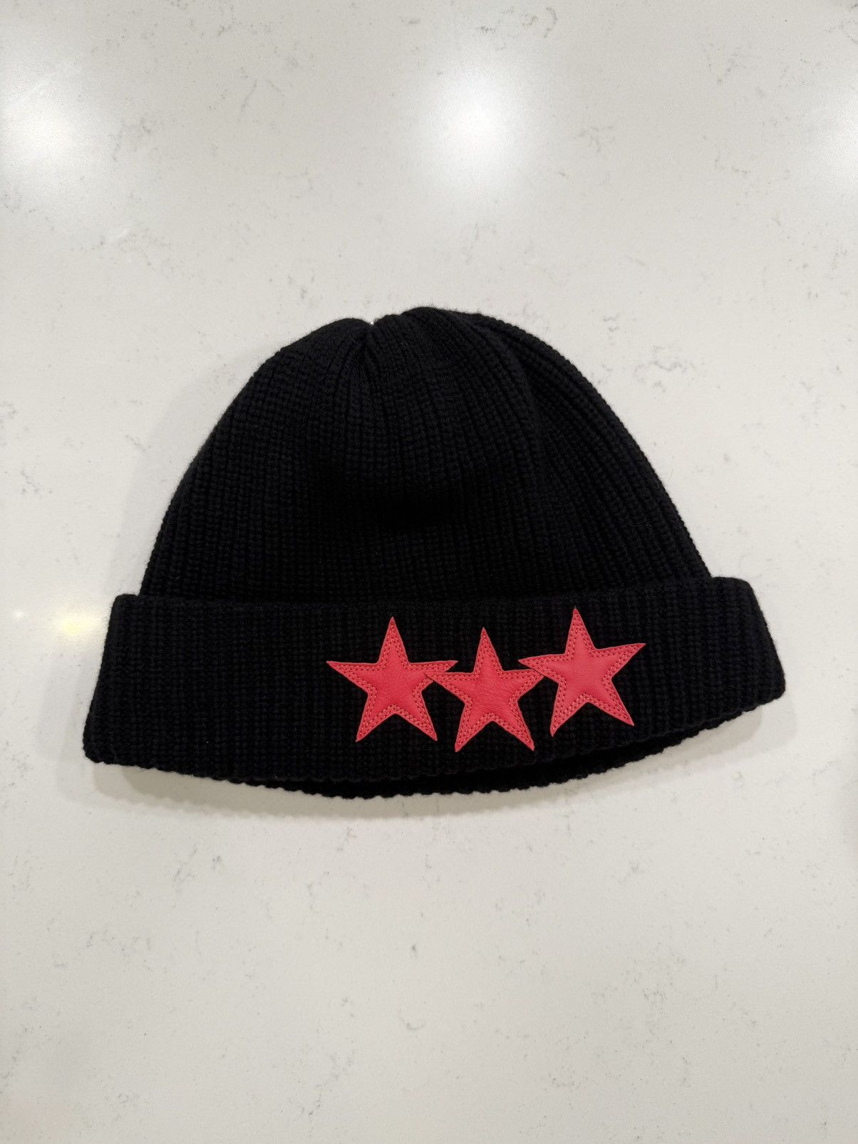 Pre-owned Chrome Hearts Sludge Red Star Leather Patch Beanie Black/red