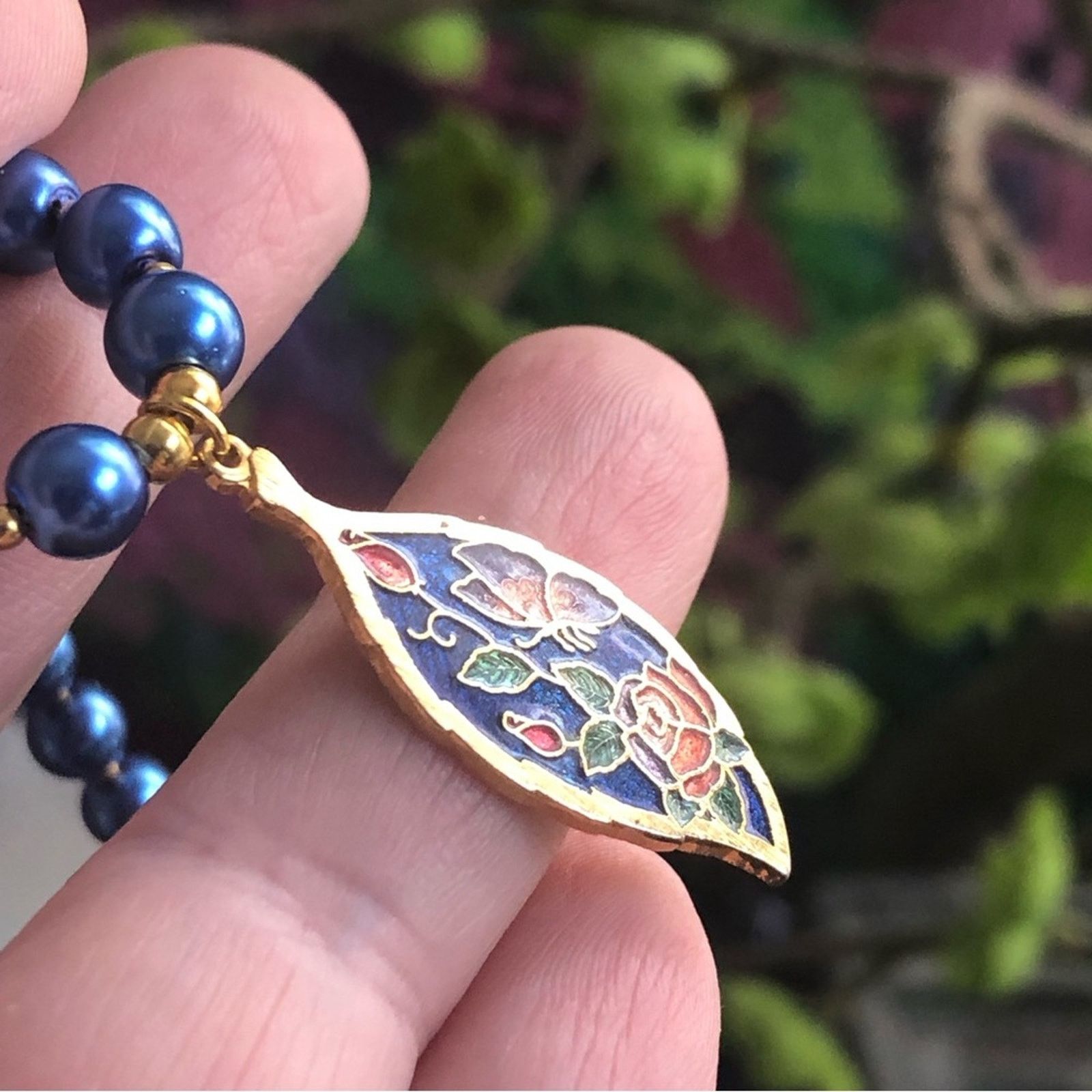 Handmade Handcrafted repurpose colorful cloisonné Pearl necklace Size ONE SIZE - 9 Thumbnail