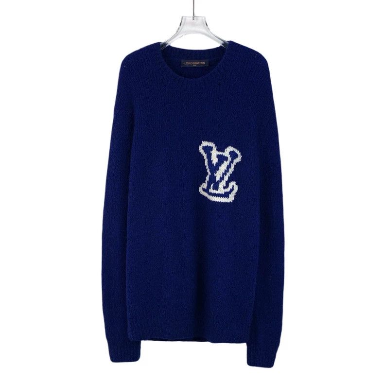 Louis Vuitton luxury blue logo wool knit sweater-dmc Size US L / EU 52-54 / 3 - 1 Thumbnail