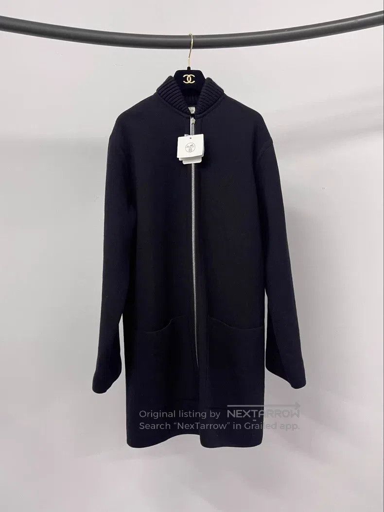 Hermes Hermes Black Double-Faced Long Wool Coat with One Side Bla Size XXS / US 00 / IT 34 - 1 Thumbnail