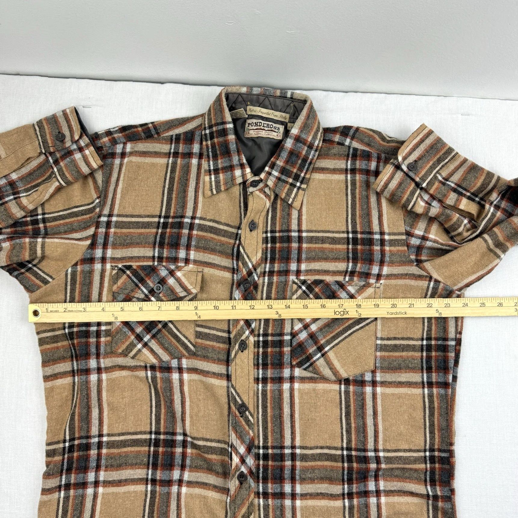 Vintage VINTAGE Ponderosa Flannel Shirt Mens Large Brown Plaid Linen Wool Blend 80s 90s Shirt Regular Button-Up Size US L / EU 52-54 / 3 - 7 Thumbnail