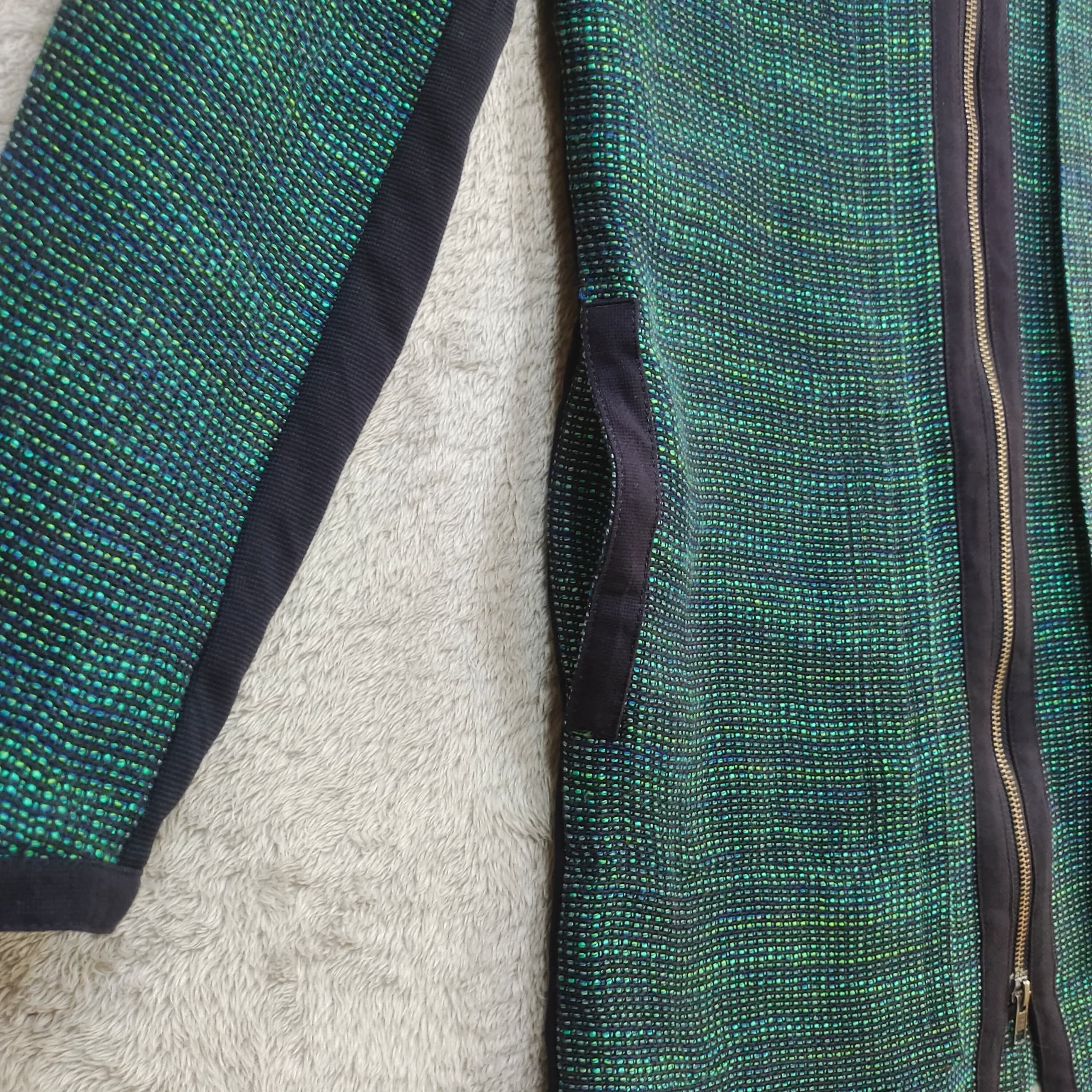Antonio Berardi Berardi Iridescent Metallic Tweed Zip Cardigan Teal Navy Size M / US 6-8 / IT 42-44 - 5 Thumbnail