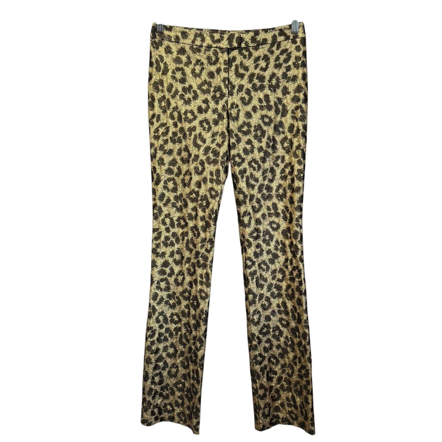 Nicole Miller Nicole Miller Gold Leopard Print Straight Leg Size 6 Size 28" / US 6 / IT 42 - 1 Thumbnail