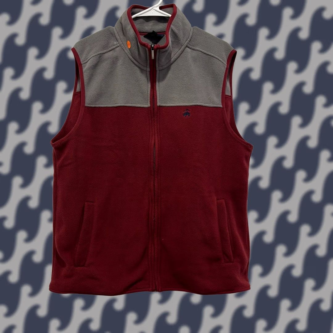 Brooks Brothers Brooks Brothers Mens XL Fleece Vest Burgundy Grey Full Zip Colorblock Mock Neck Size US XL / EU 56 / 4 - 1 Thumbnail