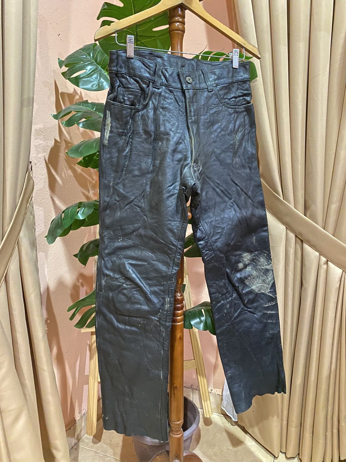 Genuine Leather Vintage NAVY RIDER Black Leather Biker Pant Genuine Leather Size US 29 - 3 Thumbnail