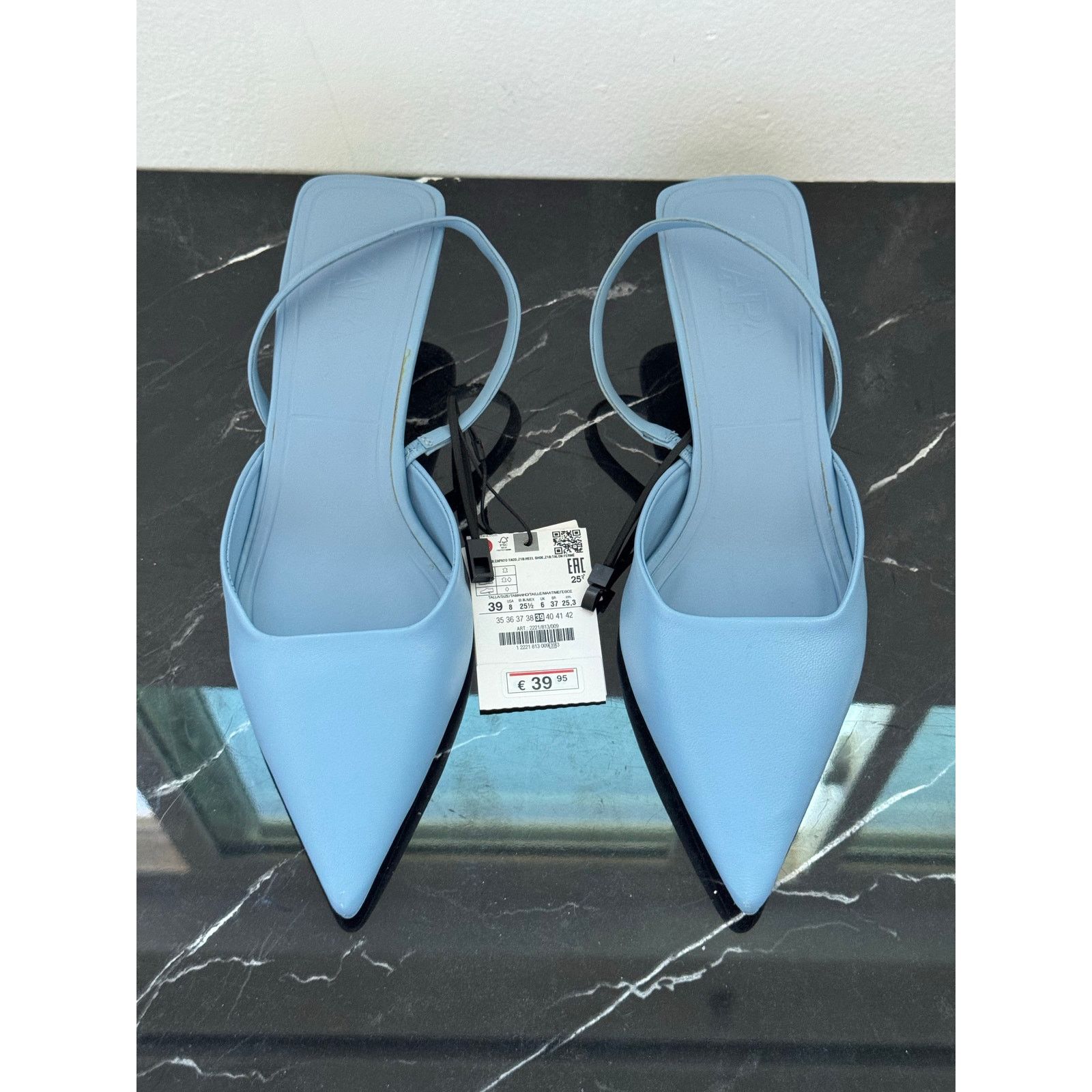 Zara ZARA Powder Blue Pointed Toe Slingback Mule Kitten Heels Size US 9 / IT 39 - 1 Thumbnail
