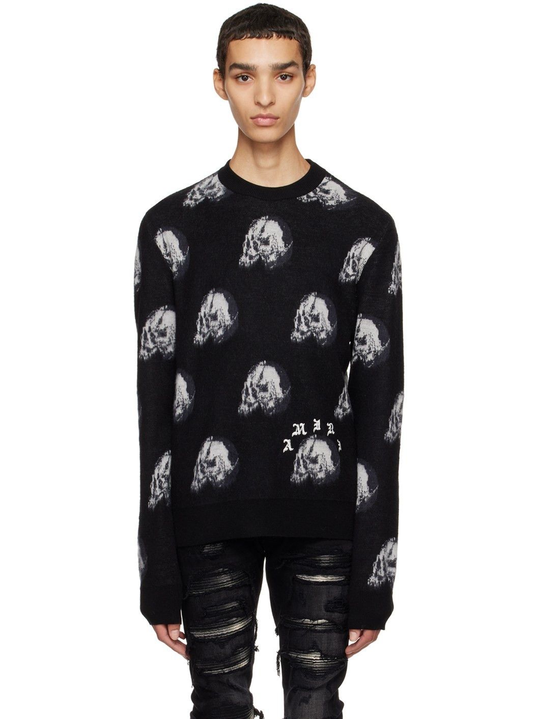 Amiri × Wes Lang o1w1db10125 Skull Sweater in Black/White Size US S / EU 44-46 / 1 - 2 Thumbnail