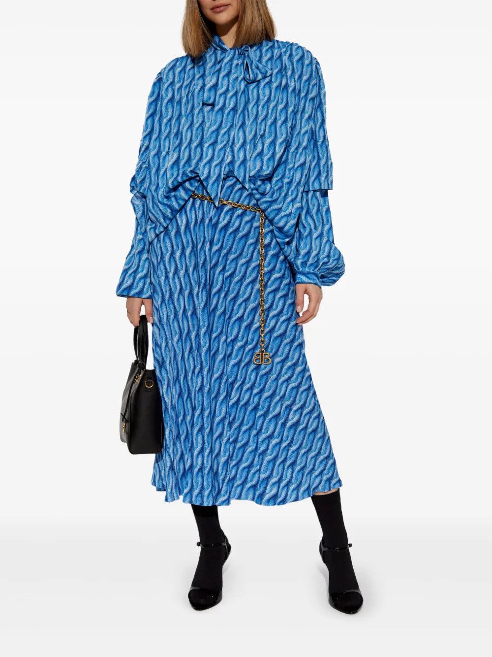 Balenciaga o1bcso1str0326 Double Sleeve Dress in Blue Size M / US 6-8 / IT 42-44 - 2 Thumbnail