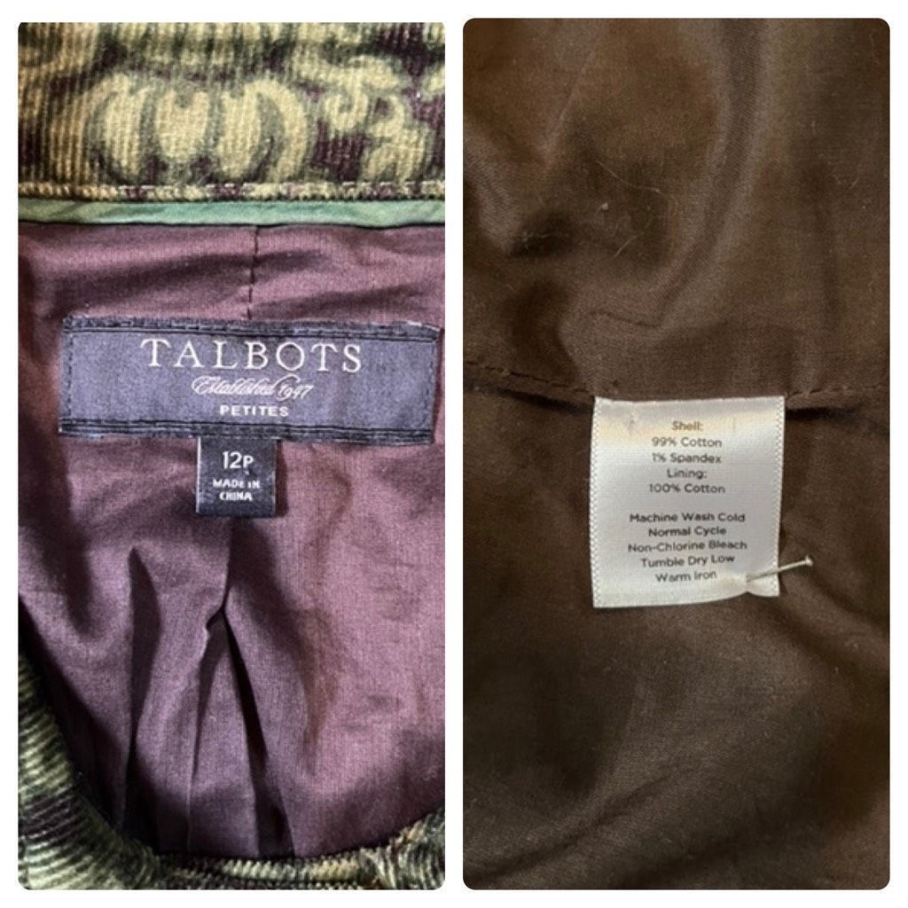 Vintage Vintage Talbots corduroy green paisley scroll jacket Size XL / US 12-14 / IT 48-50 - 8 Thumbnail