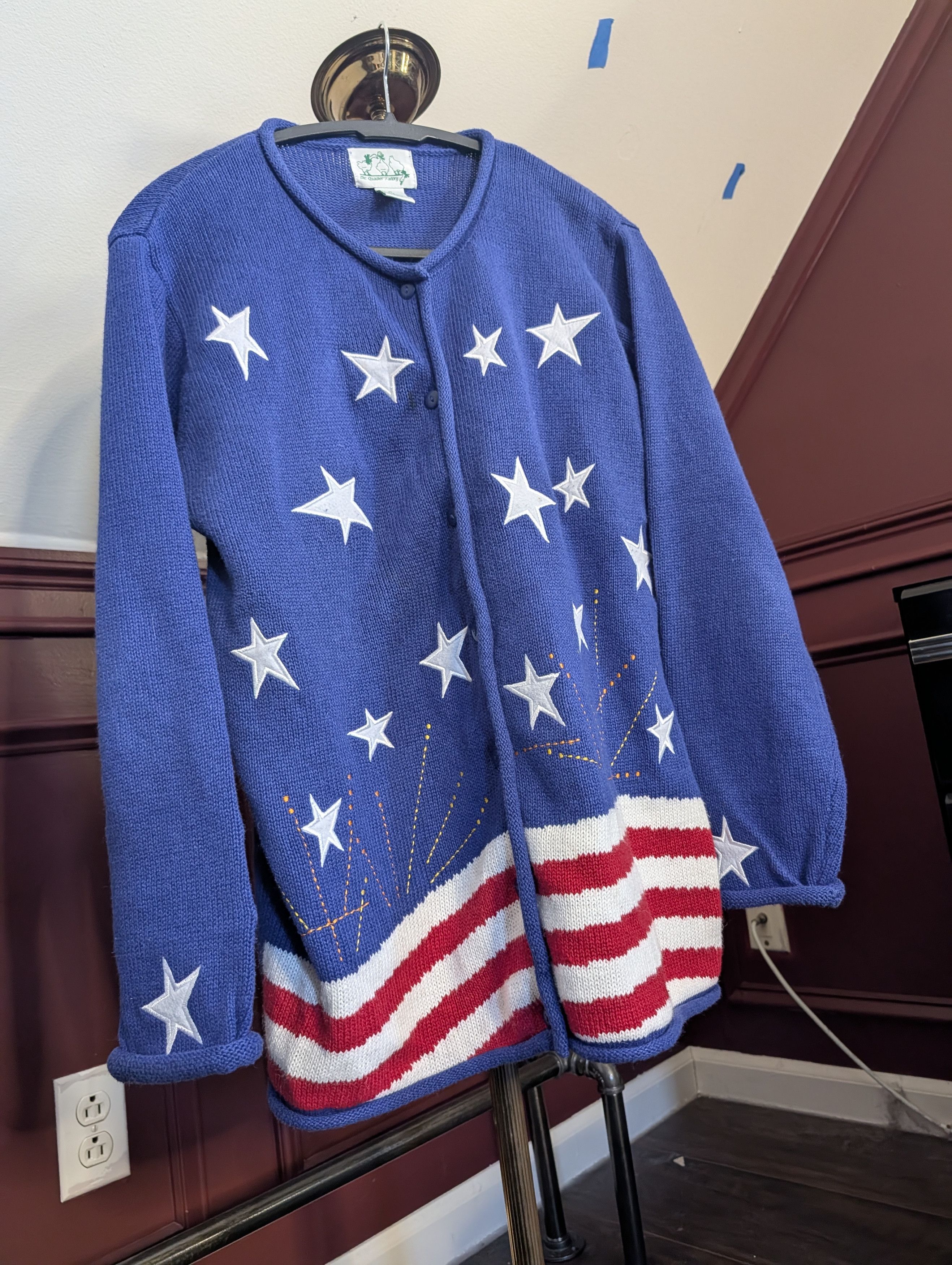 Quacker Factory Vintage RAMIE knit USA stars & stripes cardigan Med Size M / US 6-8 / IT 42-44 - 12 Thumbnail