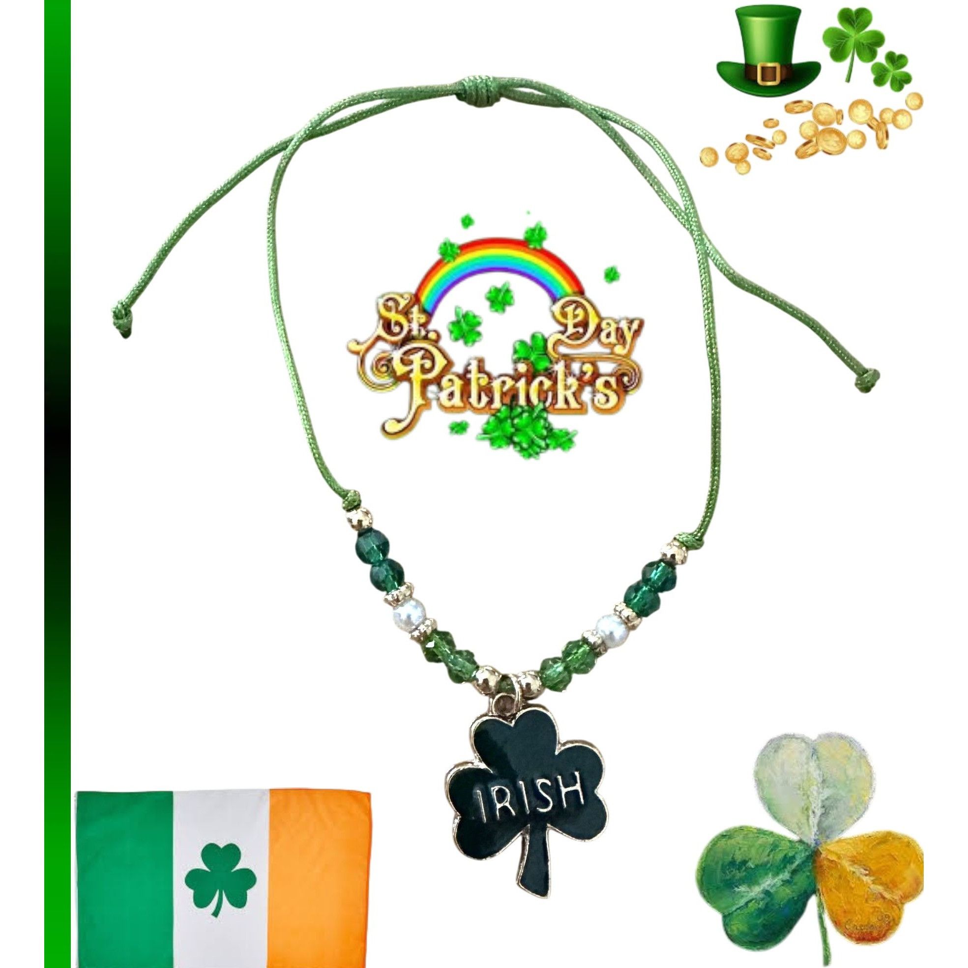 Handmade St Patricks Day Shamrock Knotted String Beaded Bracelet Ankl Size ONE SIZE - 6 Thumbnail