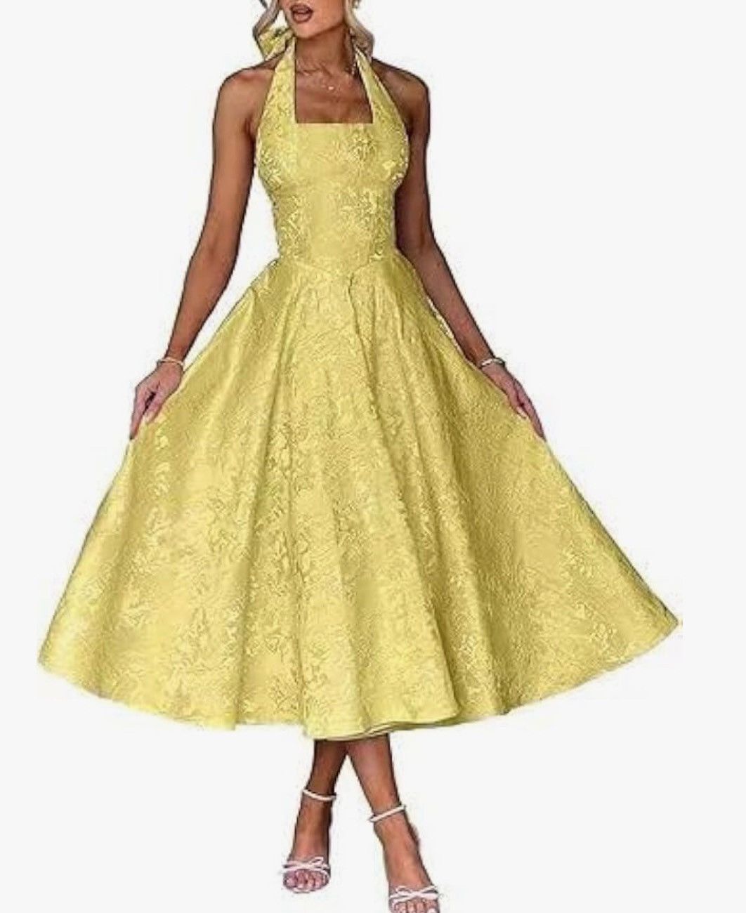 Other Yellow jacquard satin halter midi dress Size M / US 6-8 / IT 42-44 - 5 Thumbnail