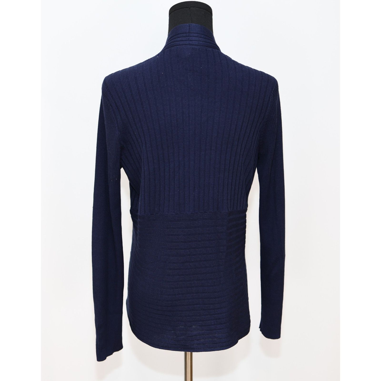 Eileen Fisher EILEEN FISHER Blue Open Front Pointed Hem Ribbed Cardigan PS Size S / US 4 / IT 40 - 4 Thumbnail