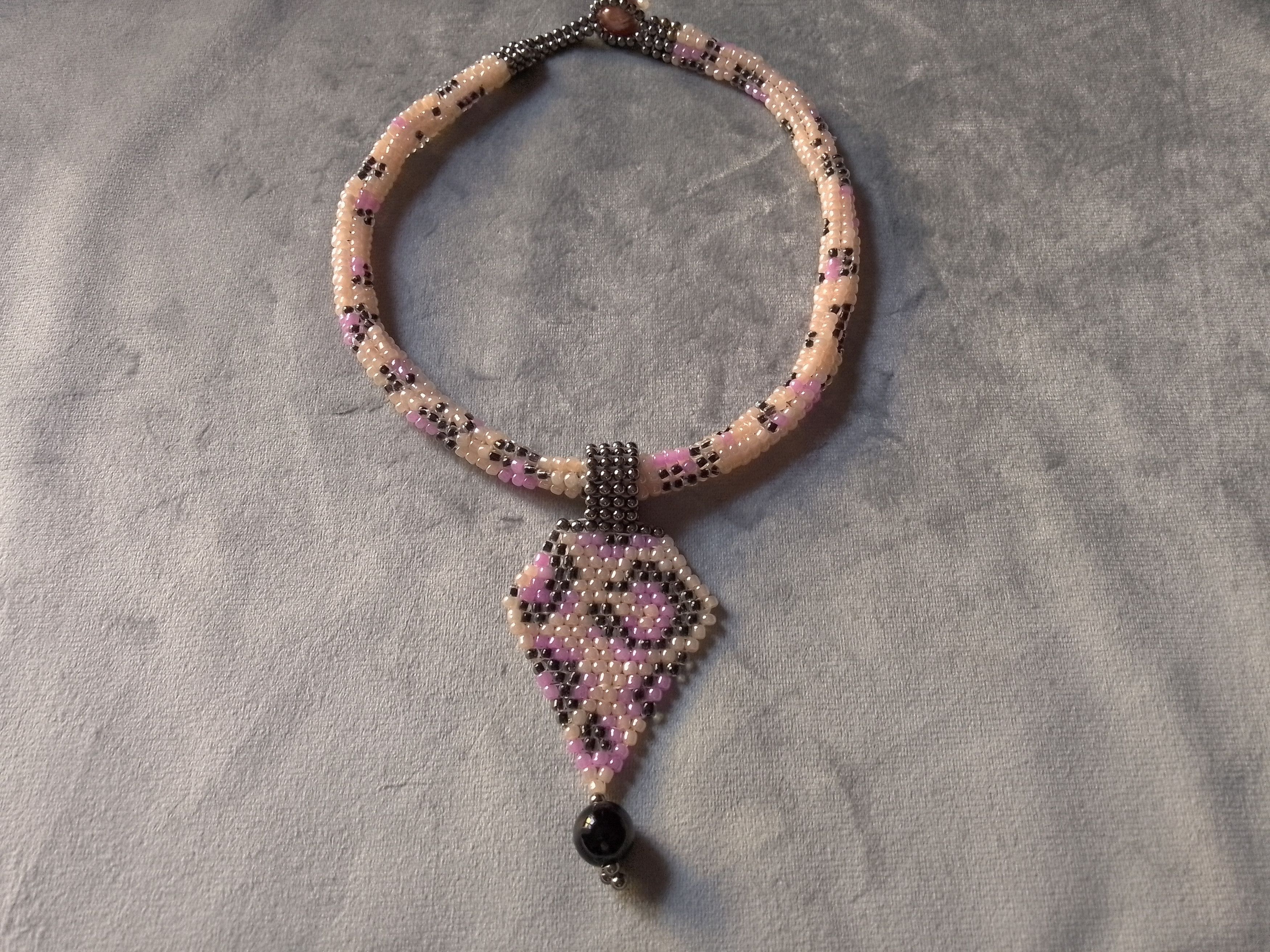 Handmade Necklace Leopard Spotted Pendant Black Pearl Tubular Size ONE SIZE - 1 Thumbnail