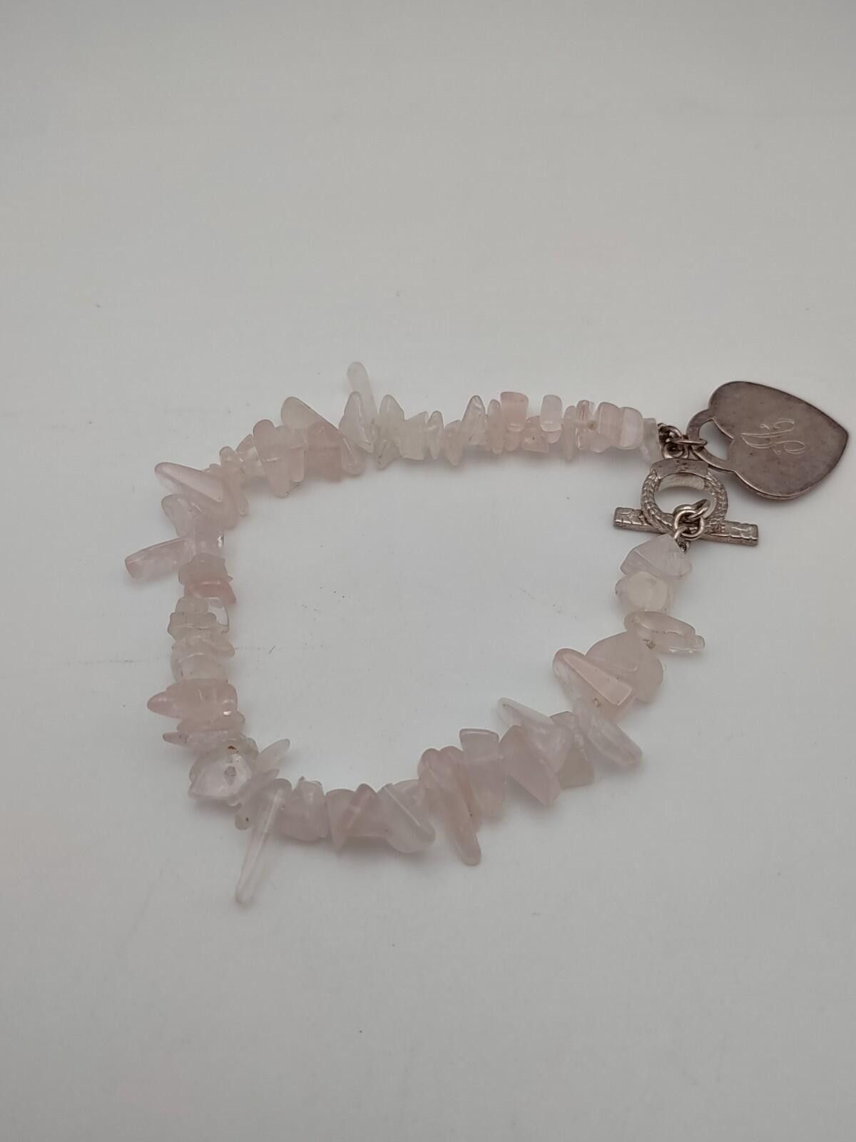 The Unbranded Brand Sterling Silver & Rose Quartz Chip Bracelet Heart Initial A Size ONE SIZE - 1 Thumbnail