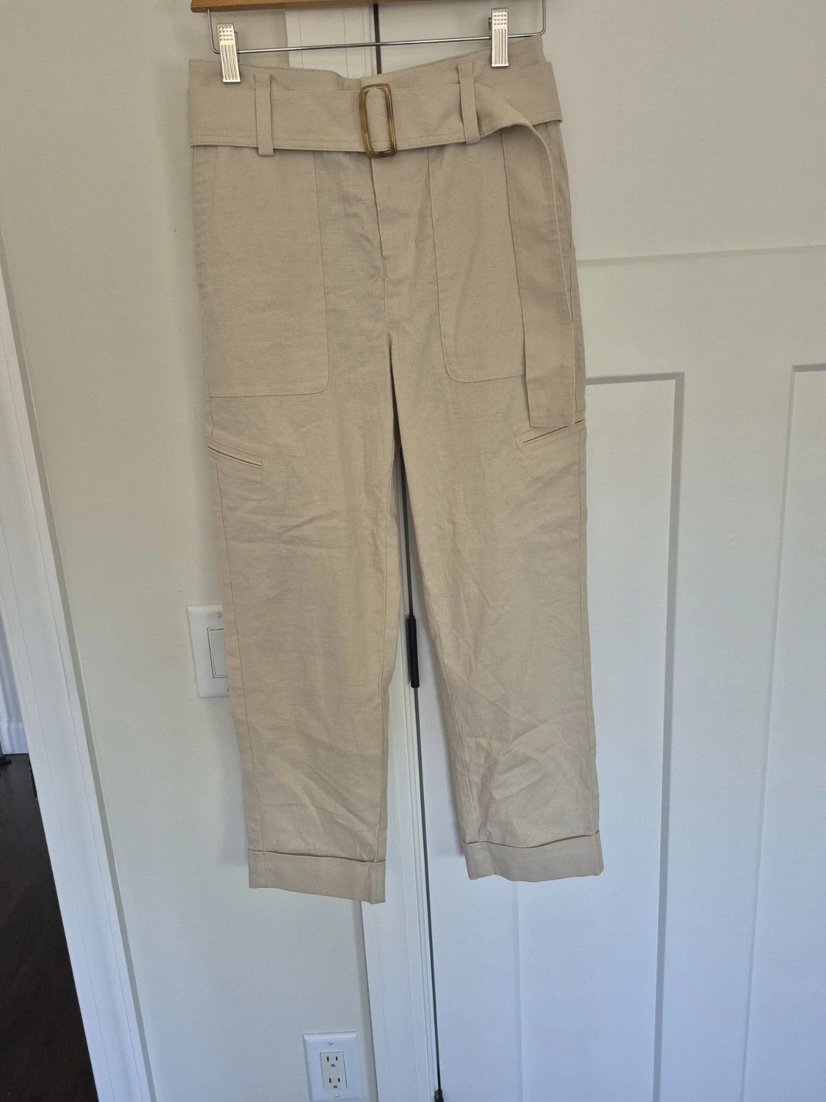Vince Vince Pants Tan Cargo Linen Blend Belted Cuffed Size S Size 29" - 3 Thumbnail