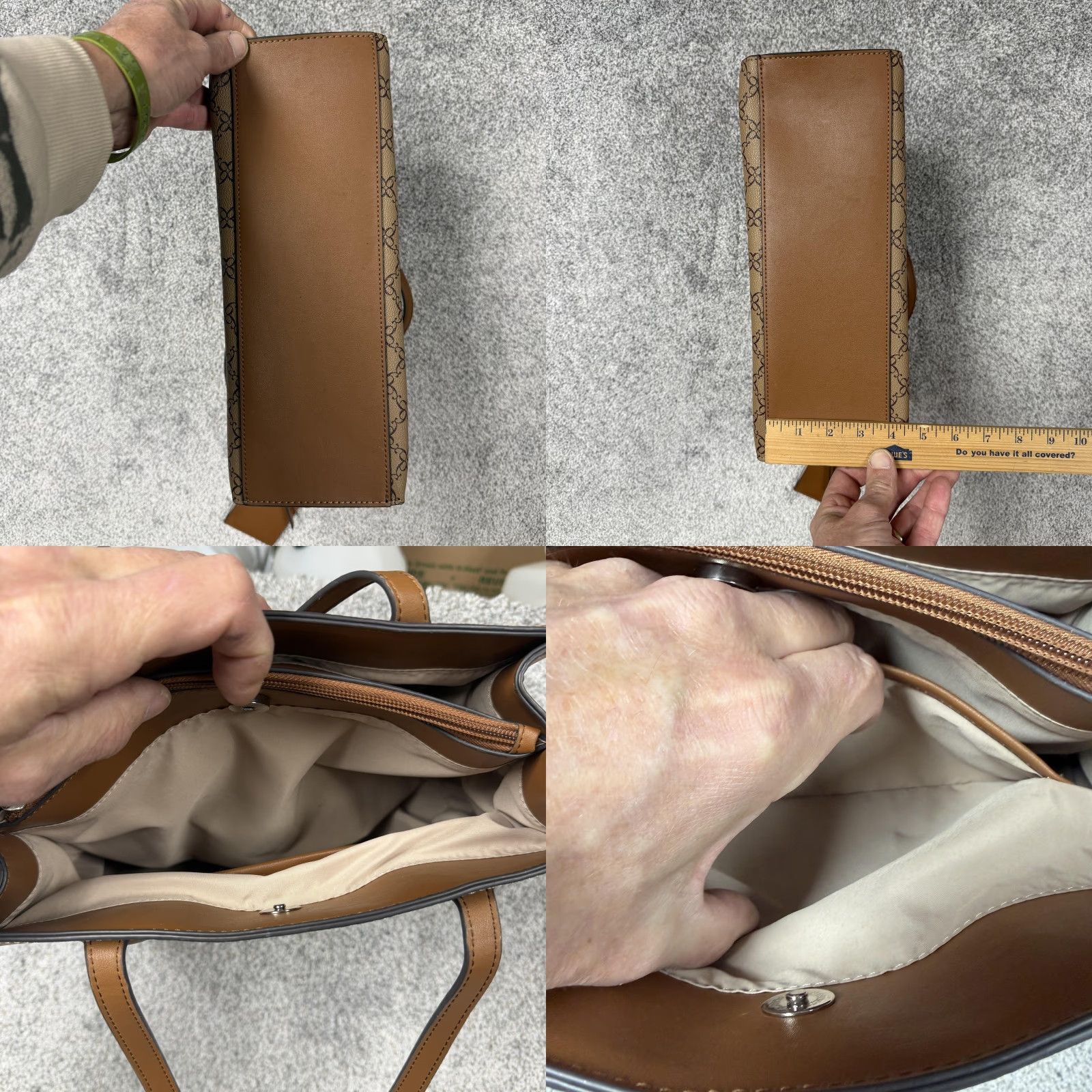 Nine West Nine West Tote Womens Large Brown Monogram Faux Leather Shoulder Pouch Work Bag Size ONE SIZE - 9 Thumbnail