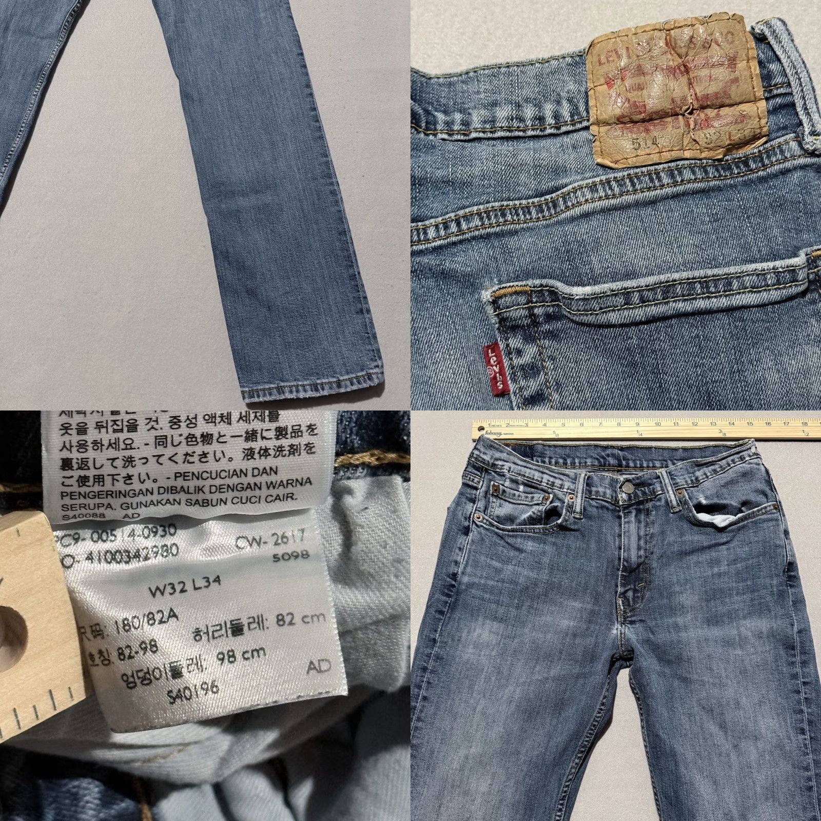 Levi's Levi's 514 Jeans Men Blue Denim Low Rise Classic Straight Fit 32x34 Distressed - Levi's Jeans Men Blue Denim 32x34 Distressed Size US 32 / EU 48 - 8 Thumbnail