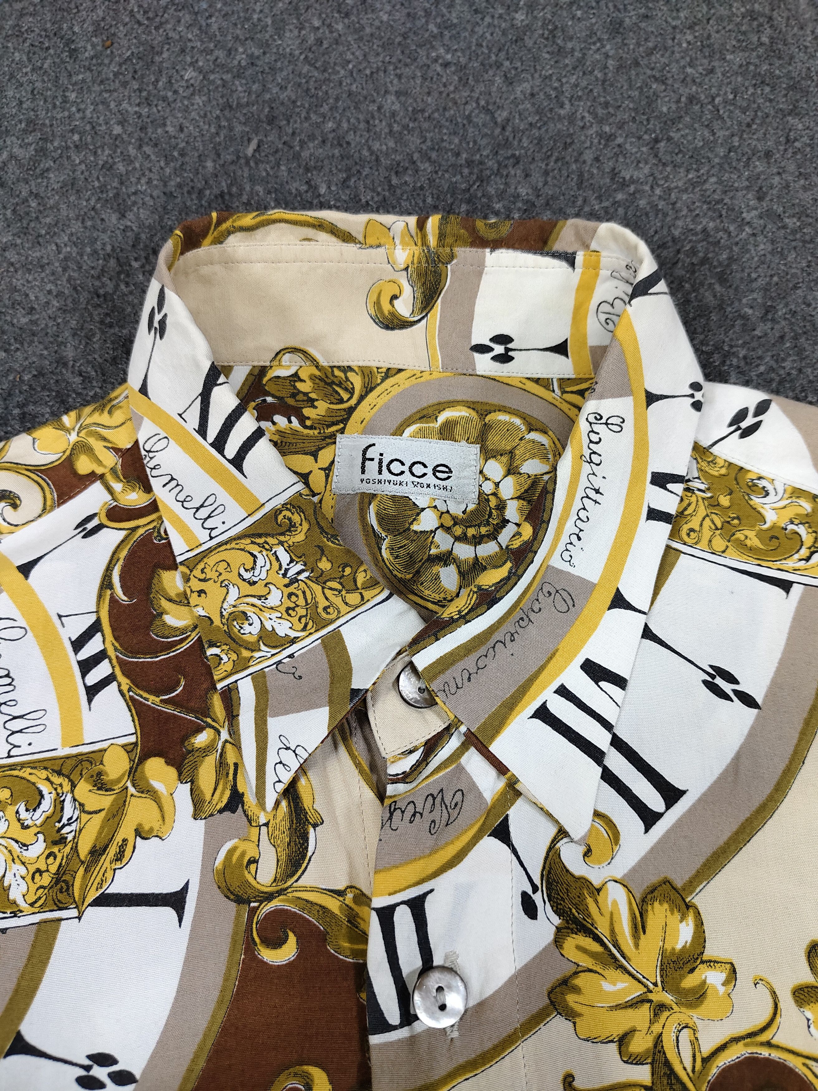 Yoshiyuki Konishi 90s Ficce 🇯🇵 Baroque Gold Roman Numeral Graphic Rayon Size US L / EU 52-54 / 3 - 7 Thumbnail
