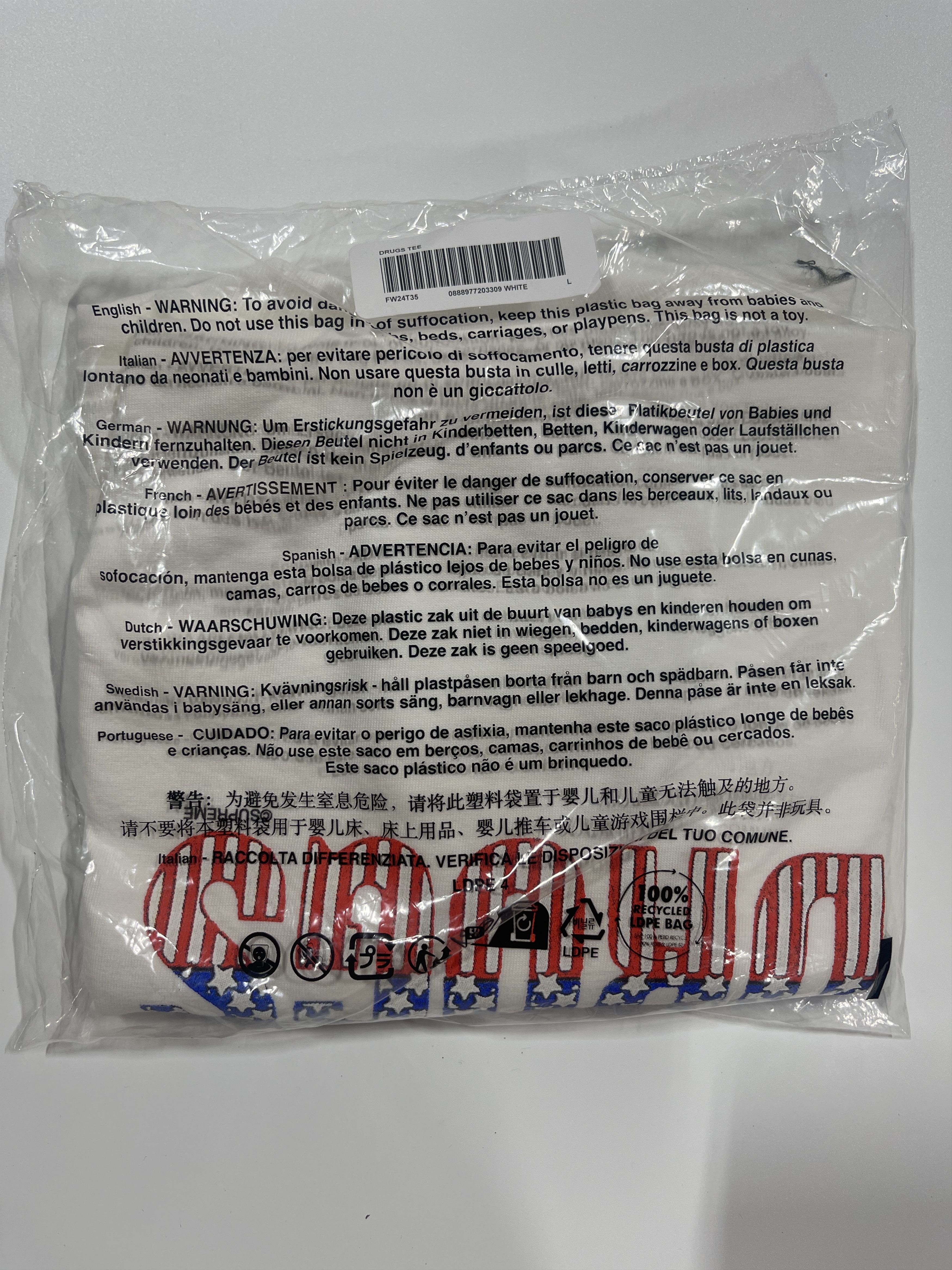 Supreme Supreme Drugs Tee White Size L Size US L / EU 52-54 / 3 - 2 Thumbnail