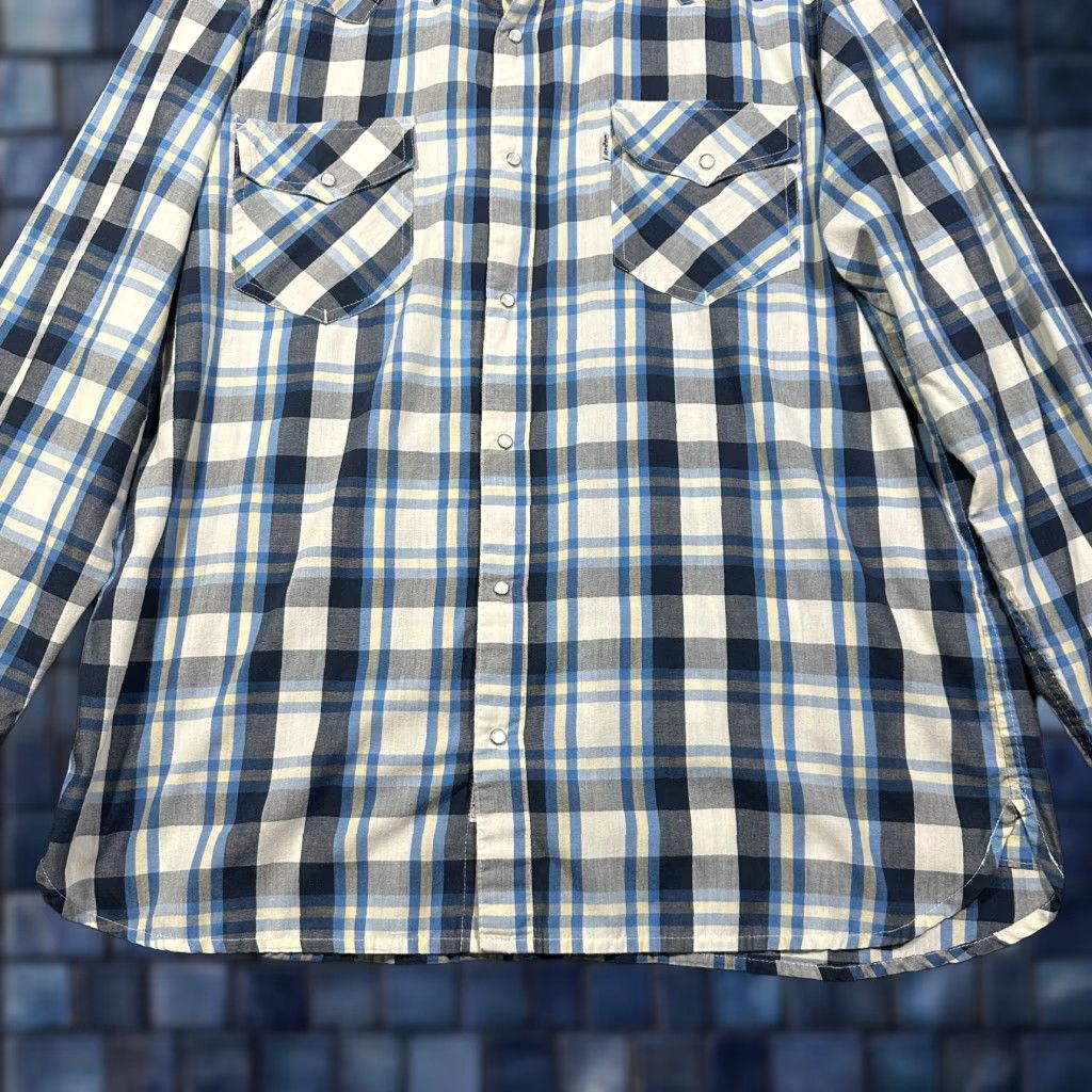 Levi's Levis Shirt Mens XL Western Pearl Snap Pockets Blue Plaid Cotton Snap Cuffs Size US XL / EU 56 / 4 - 1 Thumbnail