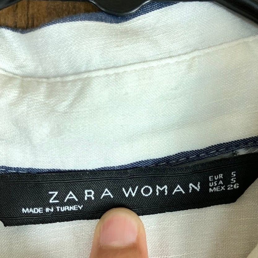 Zara Zara Womens Dress Cream Blue Striped Collared Button Down Long Sleeve Small Size S / US 4 / IT 40 - 6 Thumbnail