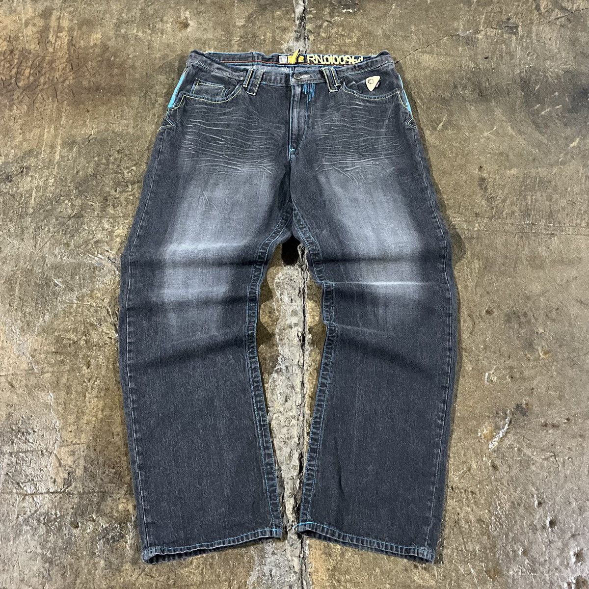 Ed Hardy × JNCO × Vintage Crazy Y2K Akademiks Jeans Baggy Embroidered Skater Wide Leg Size US 38 / EU 54 - 2 Thumbnail