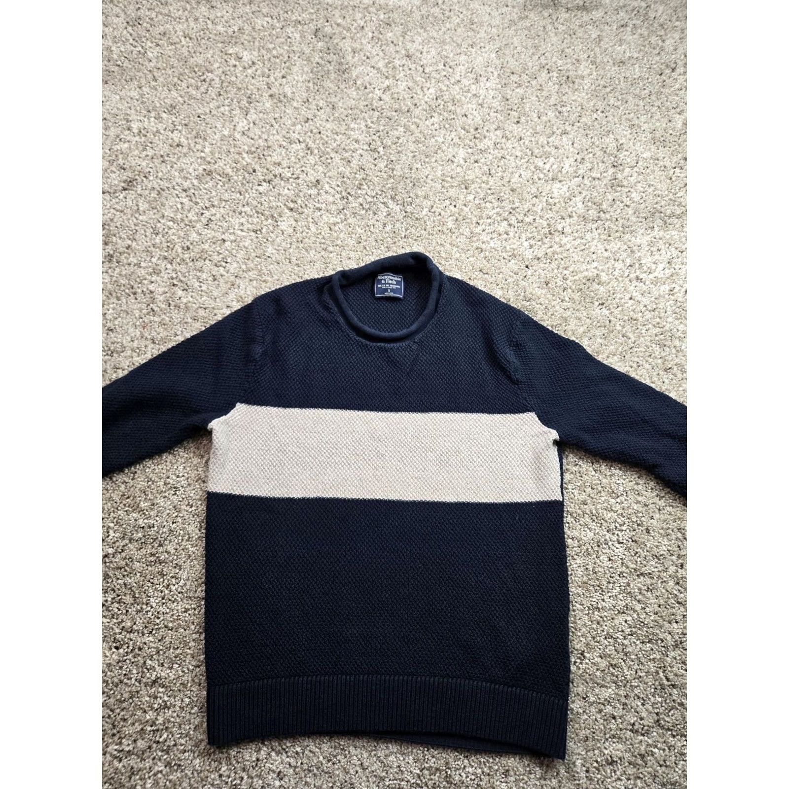Abercrombie & Fitch Abercrombie & Fitch Sweater Mens Small Blue Stripe Waffle-Knit Roll Neck Crew Neck Pullover Knit Size US S / EU 44-46 / 1 - 3 Thumbnail