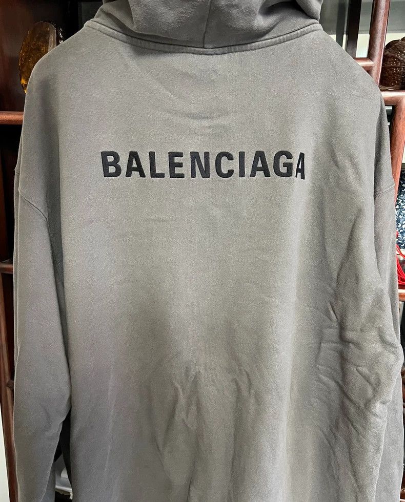 Balenciaga Balenciaga Charcoal Distressed Logo Hoodie Size US XL / EU 56 / 4 - 3 Thumbnail