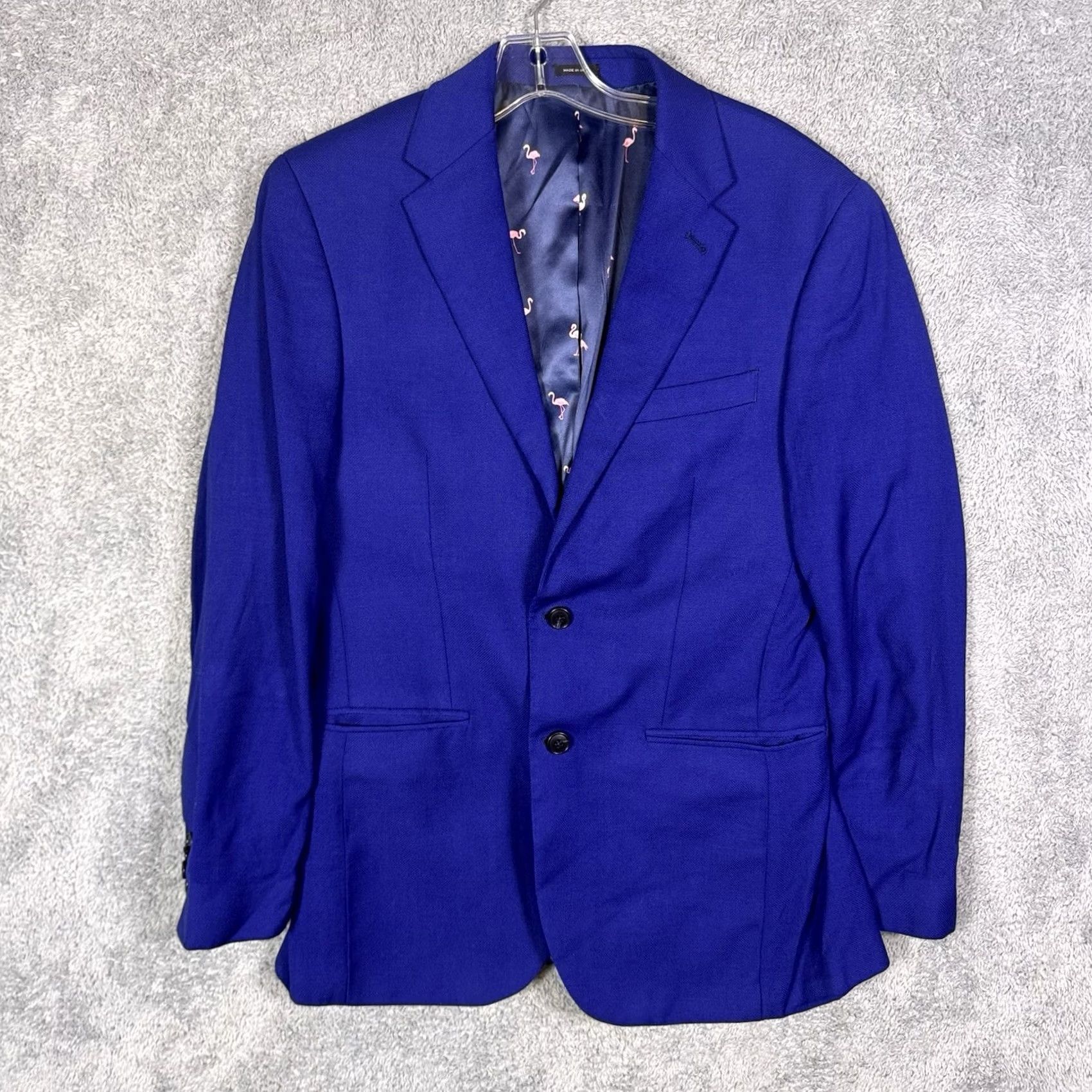 Joseph Abboud Joseph Abboud Coat Mens 38 Blue Blazer 38R Flamingo Lined Animal Print Wool Sport Slim Size 38R - 3 Thumbnail