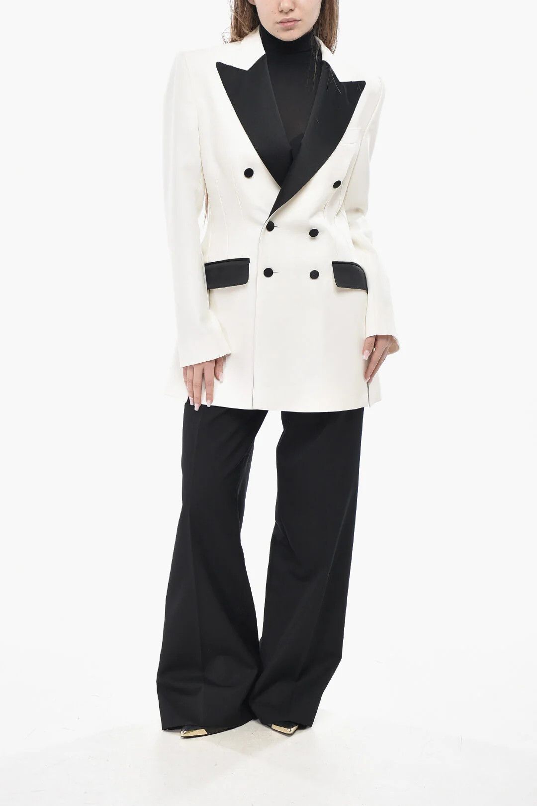 Dolce & Gabbana og1mm0426 Double-Breasted Wool-Blend Blazer in White Size M / US 6-8 / IT 42-44 - 4 Thumbnail