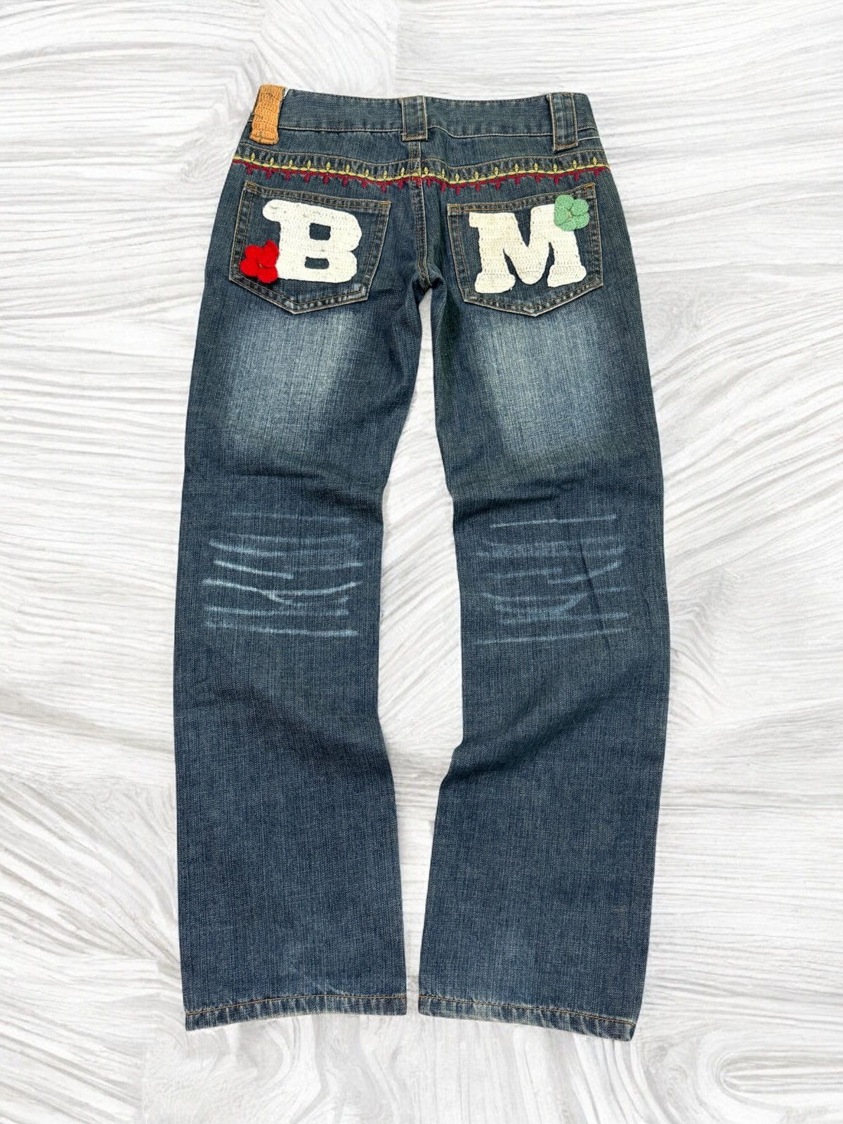 Japanese Brand BLUE MOON BLUE PRINTED POEM SURF EMBROIDERY LOW RISE DENIM Size US 28 / EU 44 - 1 Thumbnail