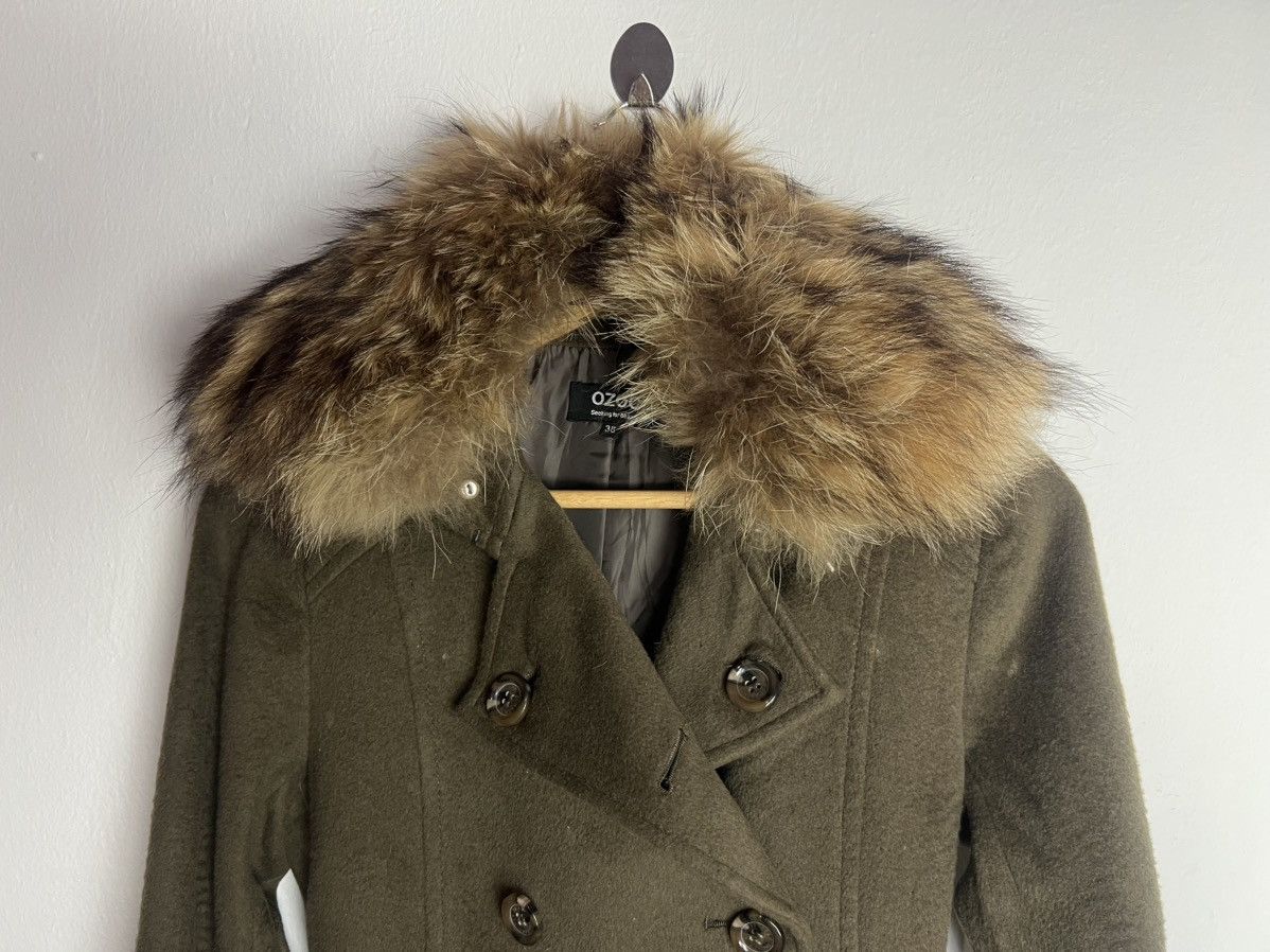 Japanese Brand Ozoc Double Breasted Faux Fur Olive Green Trench Coat Size US S / EU 44-46 / 1 - 4 Thumbnail