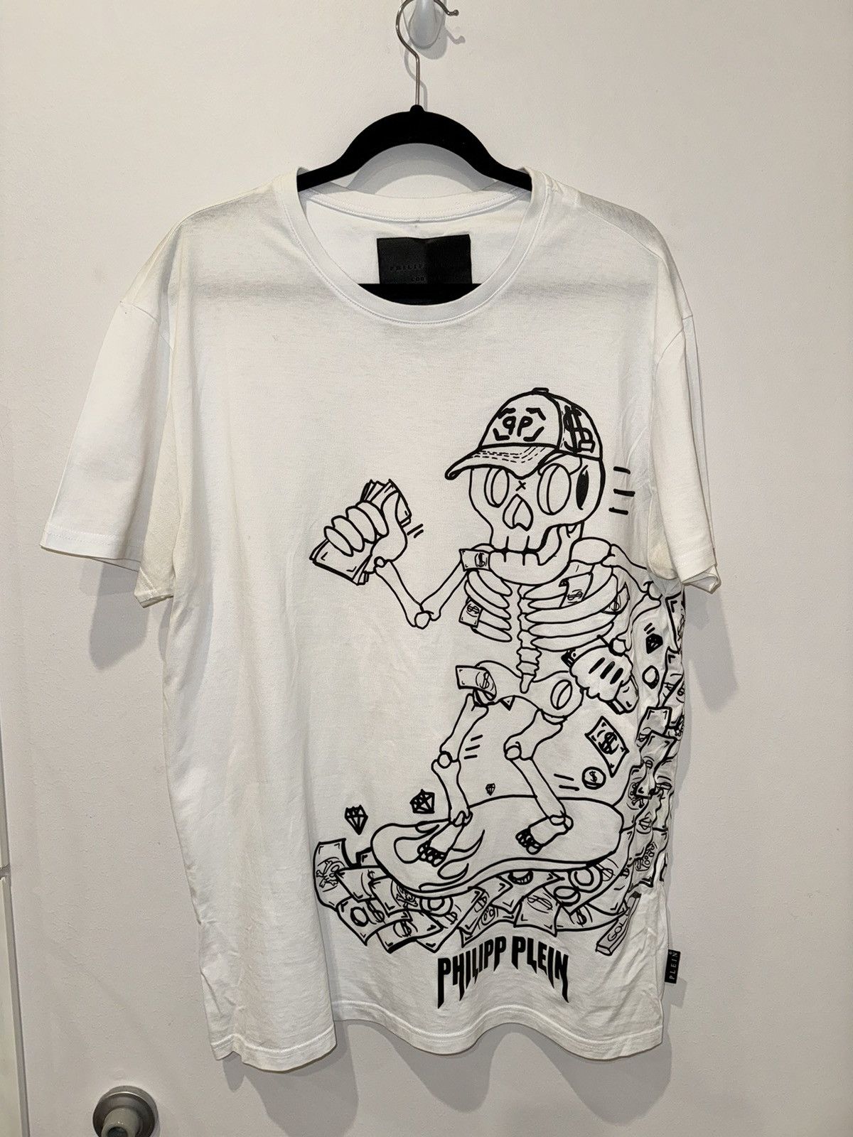 image of Philipp Plein Limited Edition Cash Skeleton Skating Shirt in White, Men's (Size 2XL)