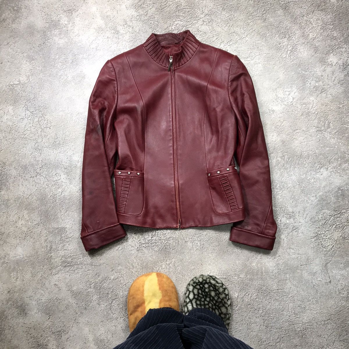 Vintage Vintage Y2K Burgundy Leather Jacket Streetwear Grunge Boxy M Size M / US 6-8 / IT 42-44 - 1 Thumbnail