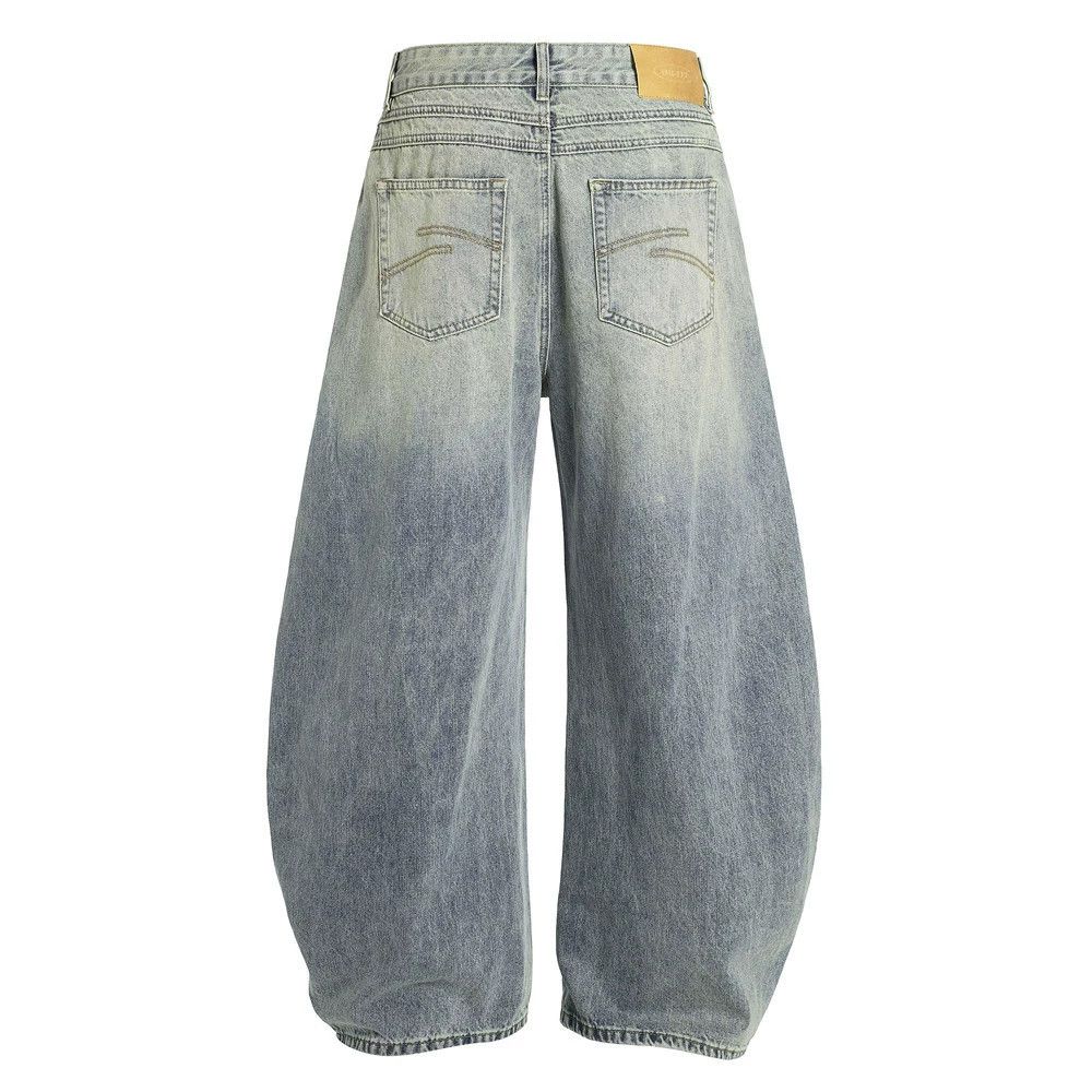 Jean Men's loose wide-leg retro distressed washed scimitar jeans Size US 32 / EU 48 - 2 Thumbnail