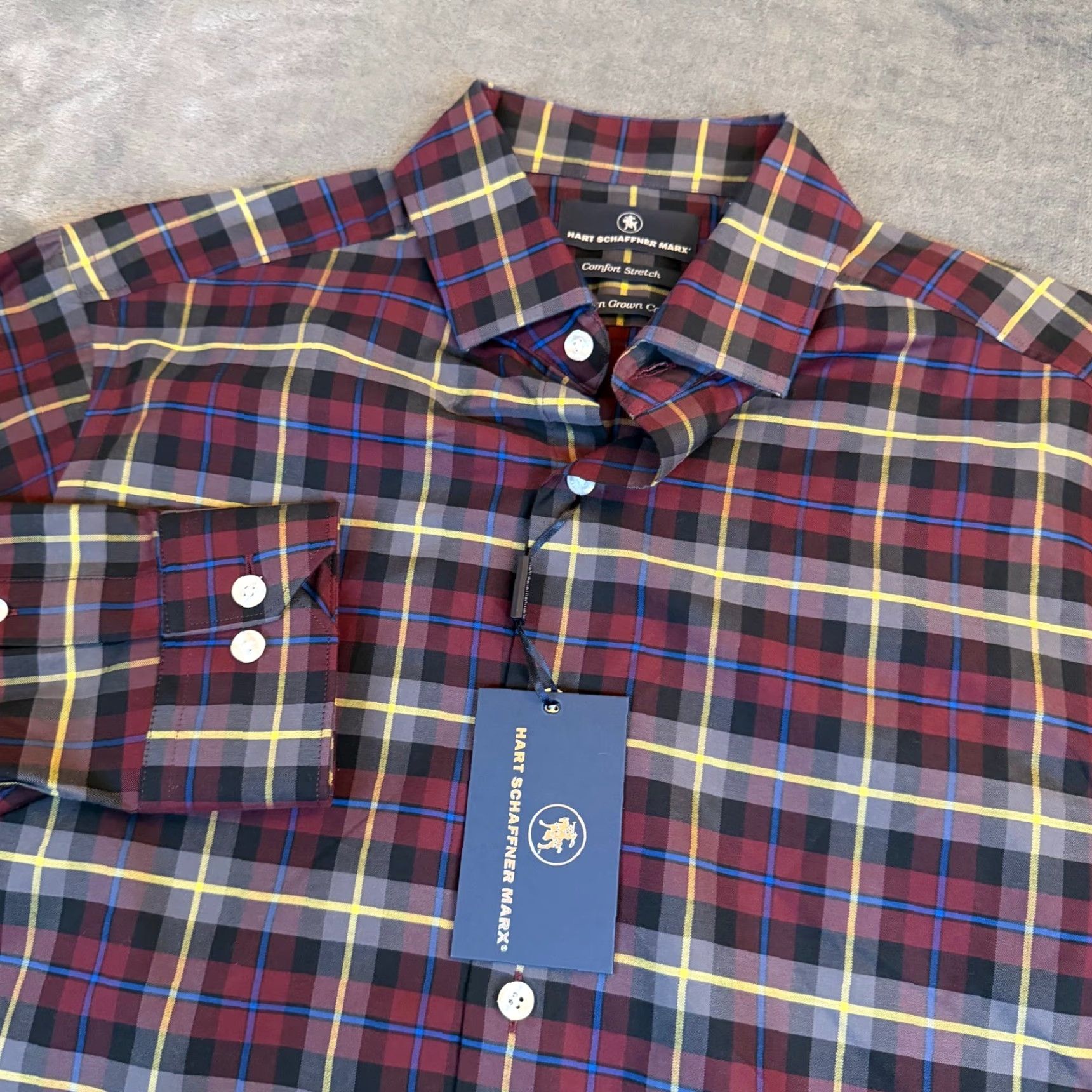 Hart Schaffner Marx Hart Schaffner Marx Shirt Plaid Burgundy Grey Multicolor Long Sleeve Button-Up Classic Mens M NWT Stretch Comfort Fall Spring Winter Casual Business Size US M / EU 48-50 / 2 - 2 Thumbnail