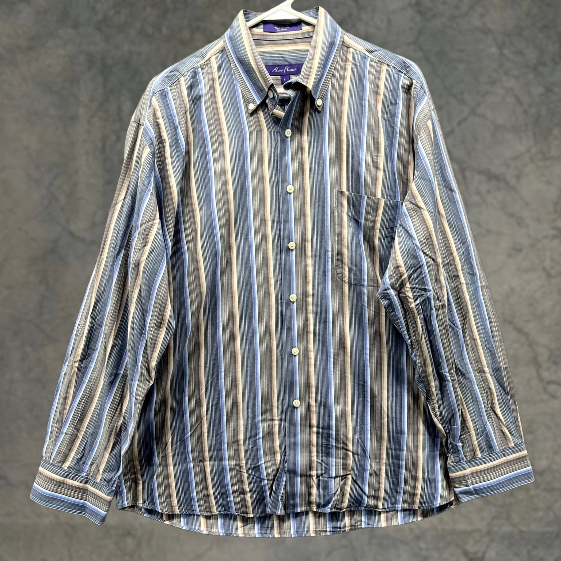 Vintage Alan Flusser Shirt Mens L Blue Stripe Long Sleeve Button Front Oxford Woven Size US L / EU 52-54 / 3 - 1 Thumbnail