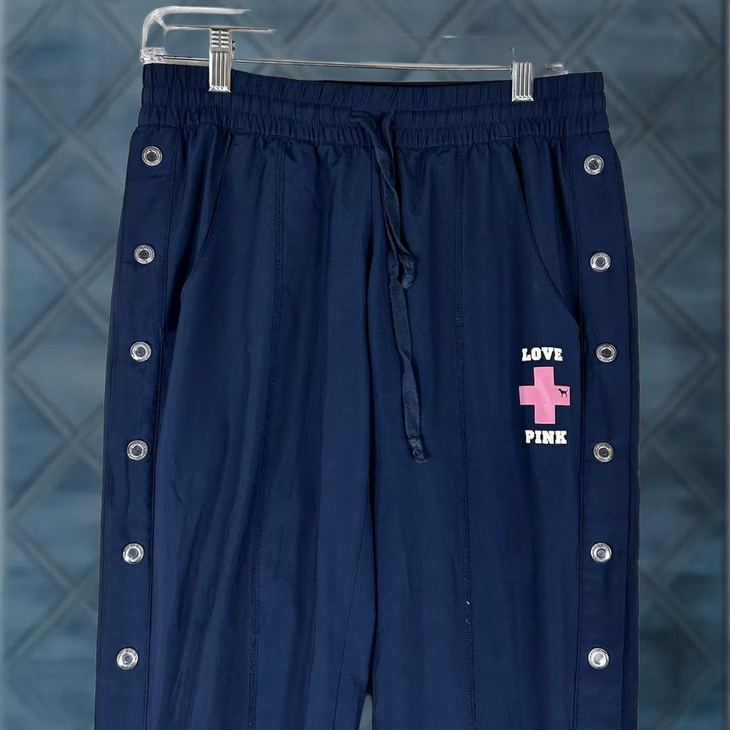Pinko VINTAGE Y2k Victoria’s Secret Lifeguard Love Pink Tear Away Snap Pants Womens XS PINK Drawstring Pockets Blue Size 26" / US 2 / IT 38 - 1 Thumbnail