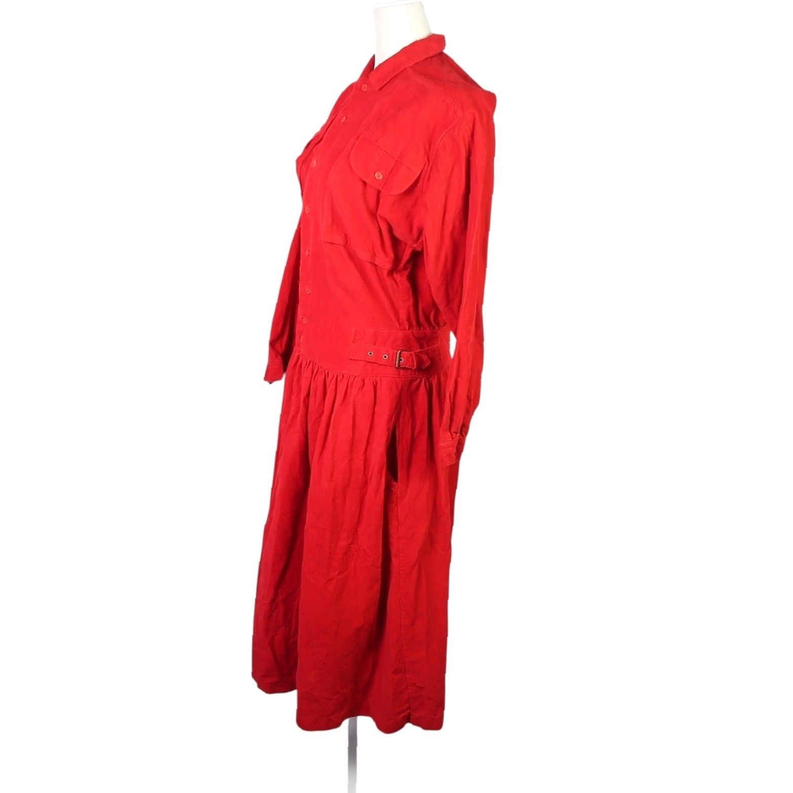 Toffs VINTAGE Toffs Red Corduroy Drop Waist Midi Shirt Dress S Women Long Sleeve Button Front 100% Cotton Pockets 90s Western Size S / US 4 / IT 40 - 3 Thumbnail