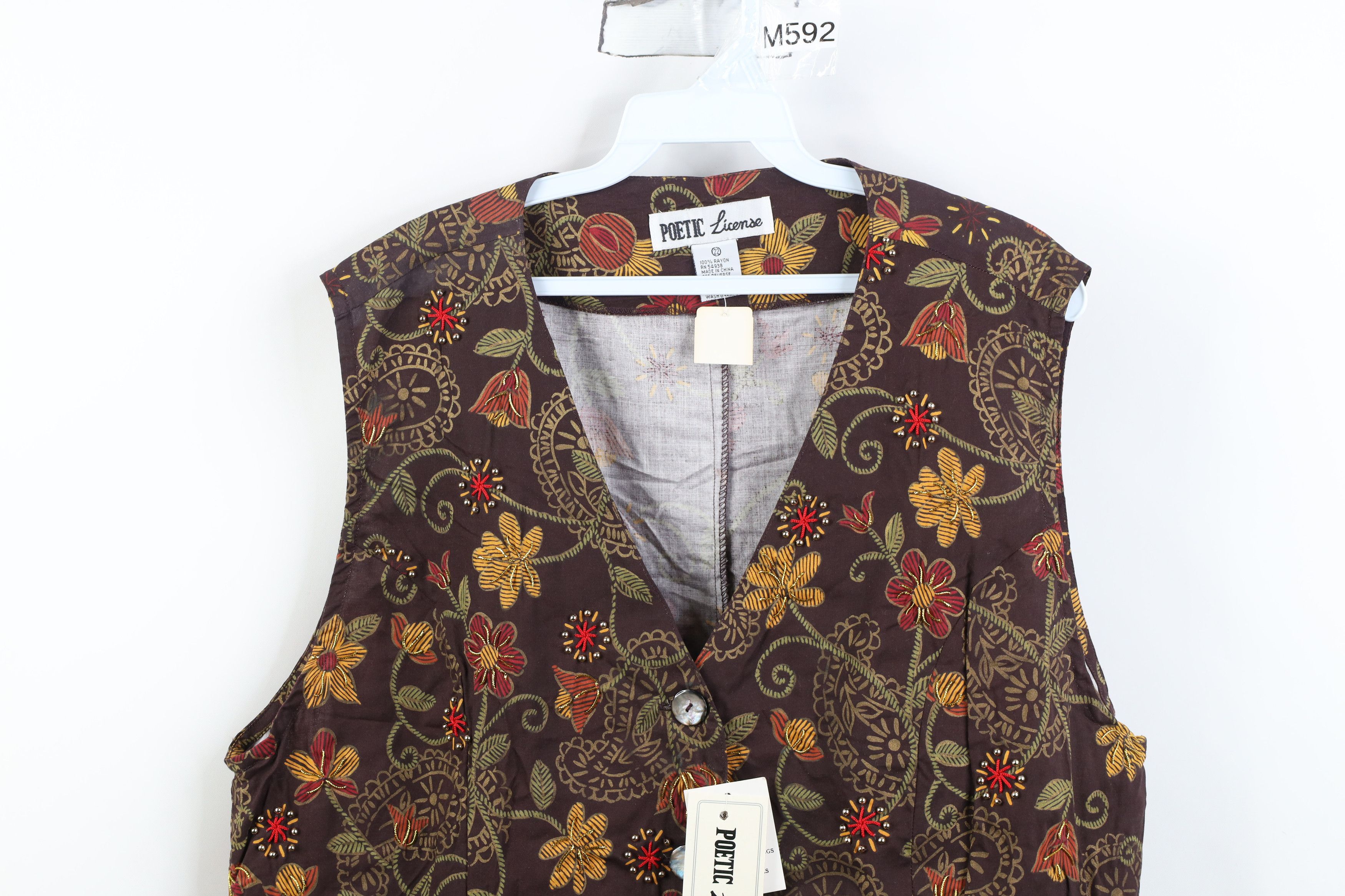 Vintage Deadstock Vintage 90s Streetwear Gabardine Beaded Vest Size 3XL / US 20-22 - 2 Thumbnail