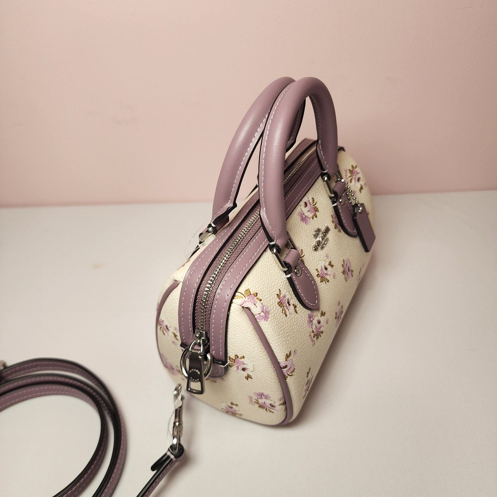 Coach NWT Coach CAL69 Mini Rowan Crossbody Bag Floral Print Purple Size ONE SIZE - 4 Thumbnail