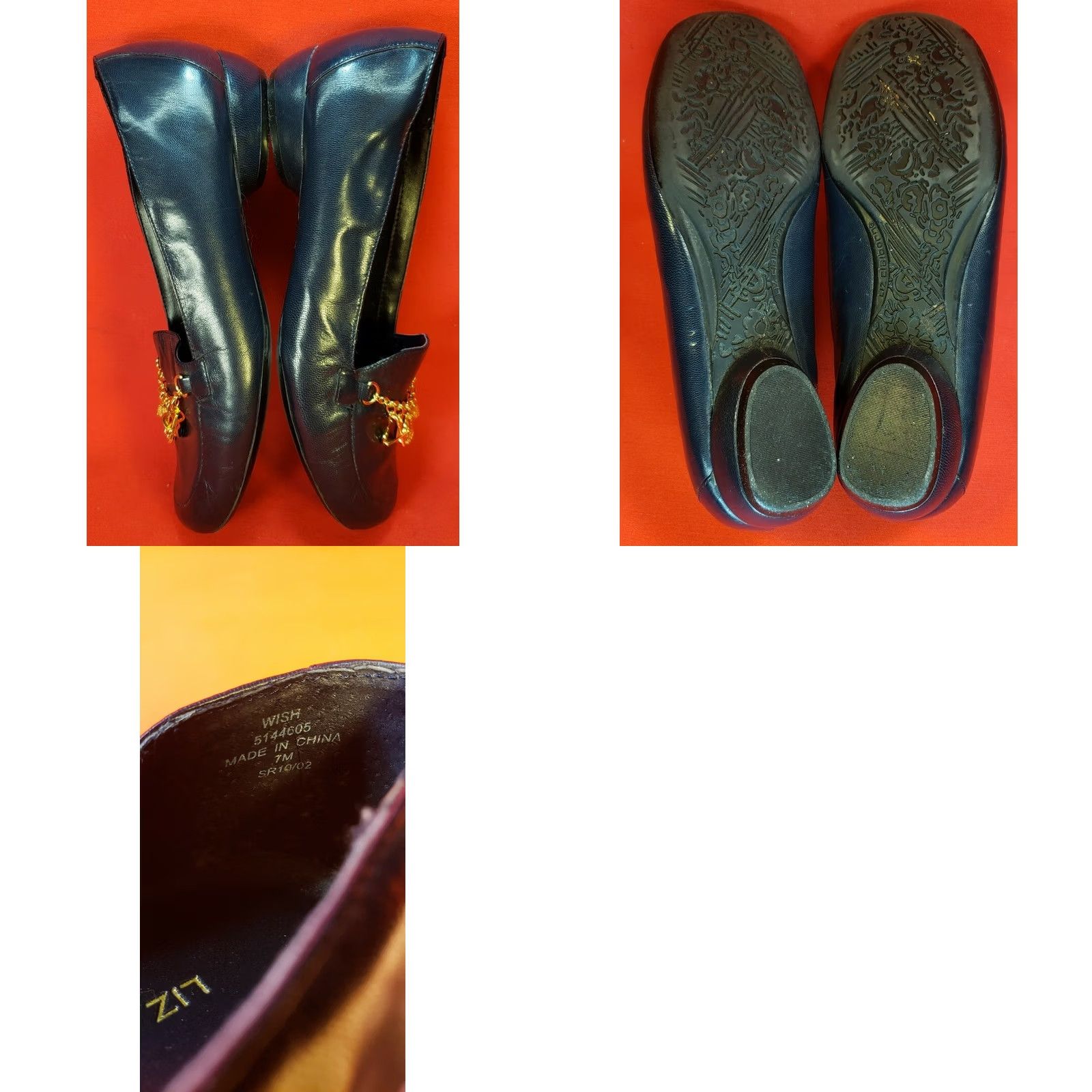 Liz Claiborne Liz Claiborne Wish Flats Women's Navy Leather Low Heel Gold Charms Size 8.5M Size US 7 / IT 37 - 8 Thumbnail