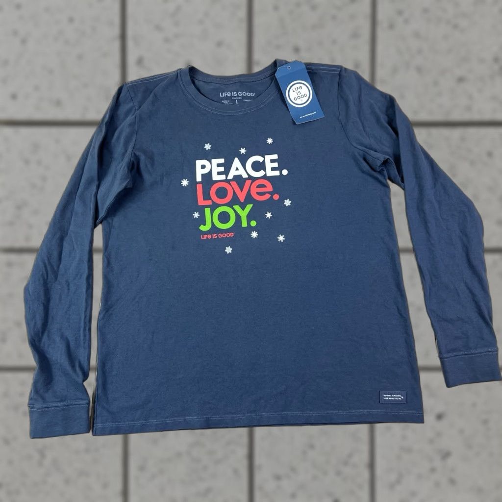 Life is Good NWT Life is Good Shirt Peace Love Joy Long Sleeve Crusher Women Large Blue Size L / US 10 / IT 46 - 1 Thumbnail