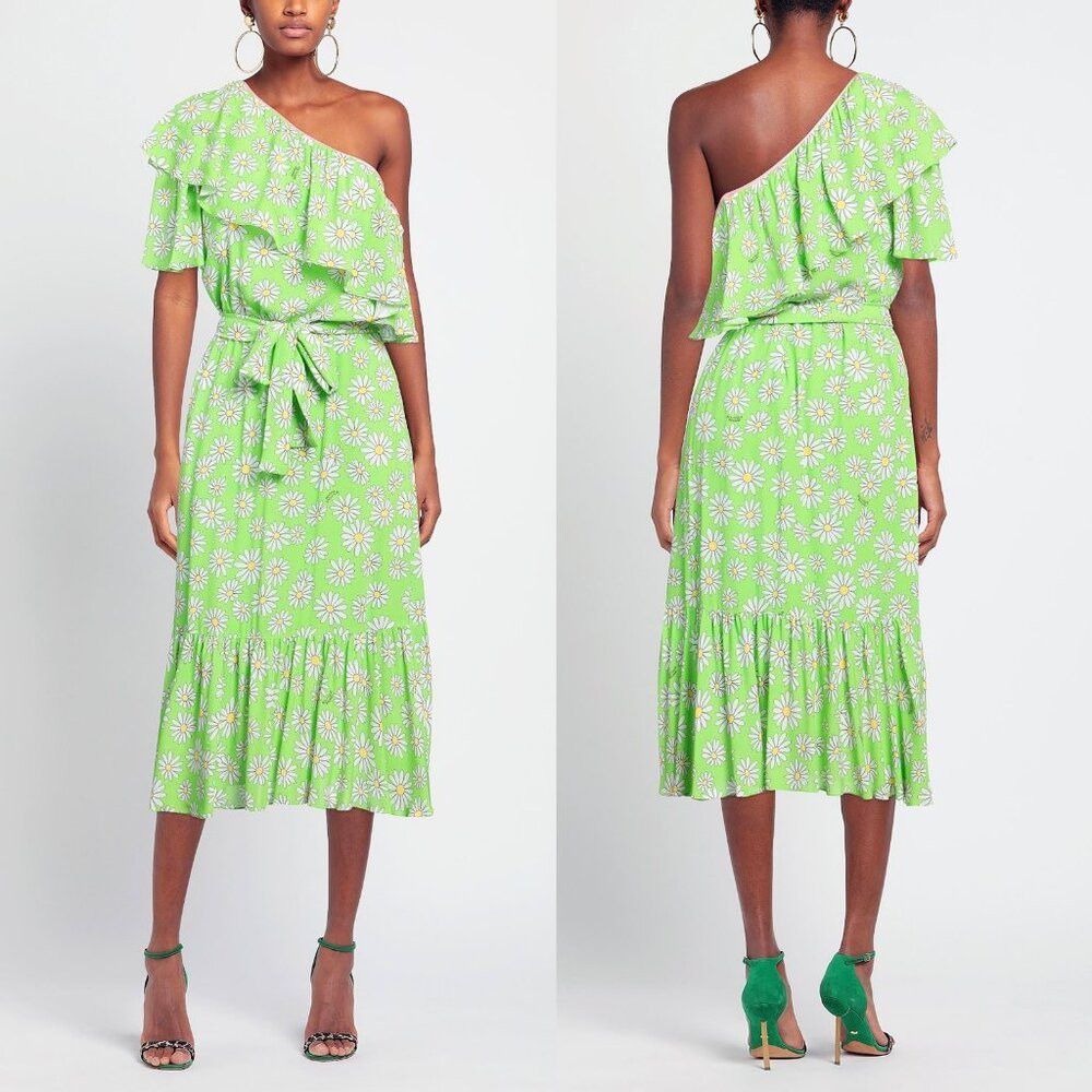 Moschino BOUTIQUE MOSCHINO One Shoulder Green Floral Dress Size 6 Size M / US 6-8 / IT 42-44 - 1 Thumbnail
