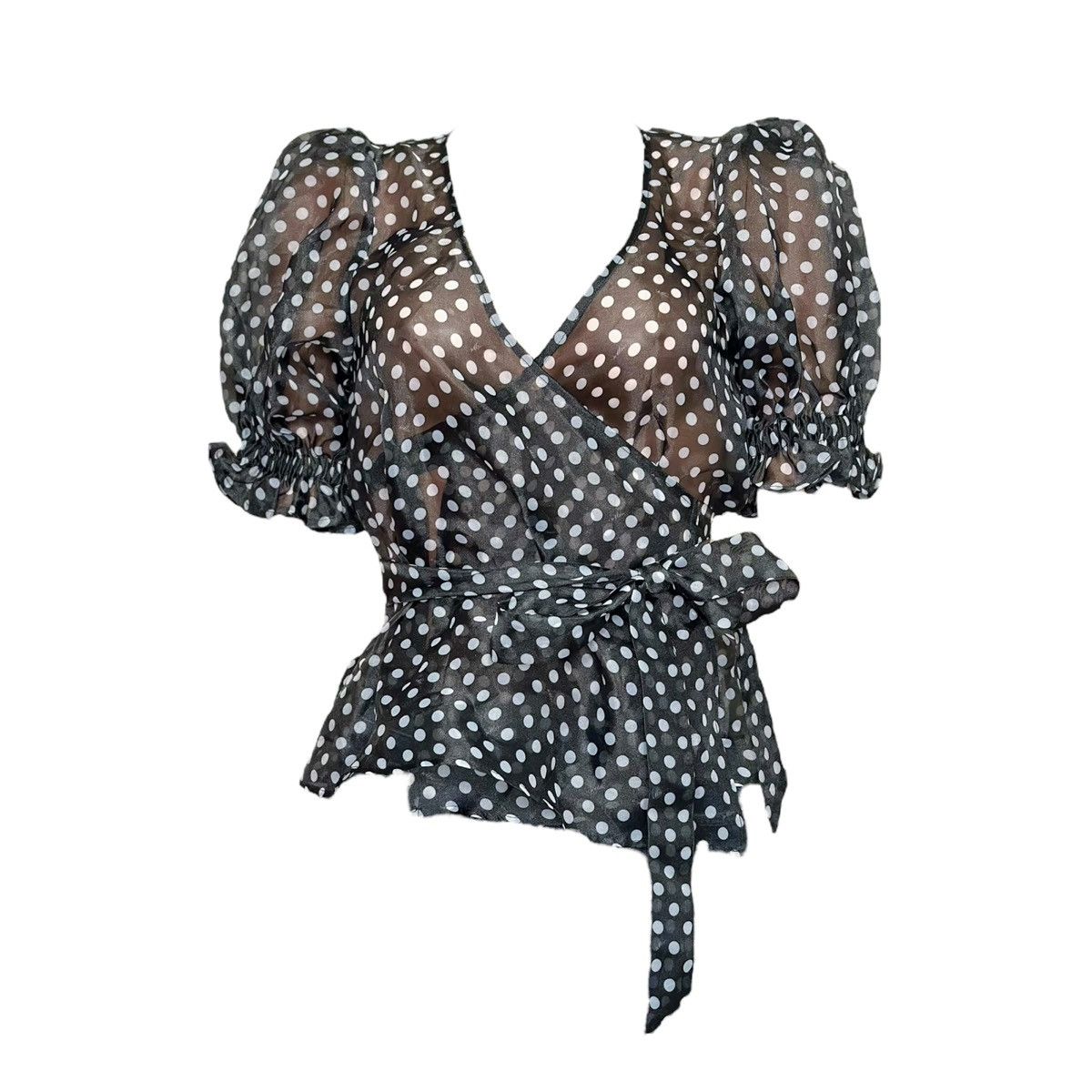 Selkie NEW SELKIE Cloud 9 Organza Wrap Blouse, Black Spot, XS Size XS / US 0-2 / IT 36-38 - 1 Thumbnail