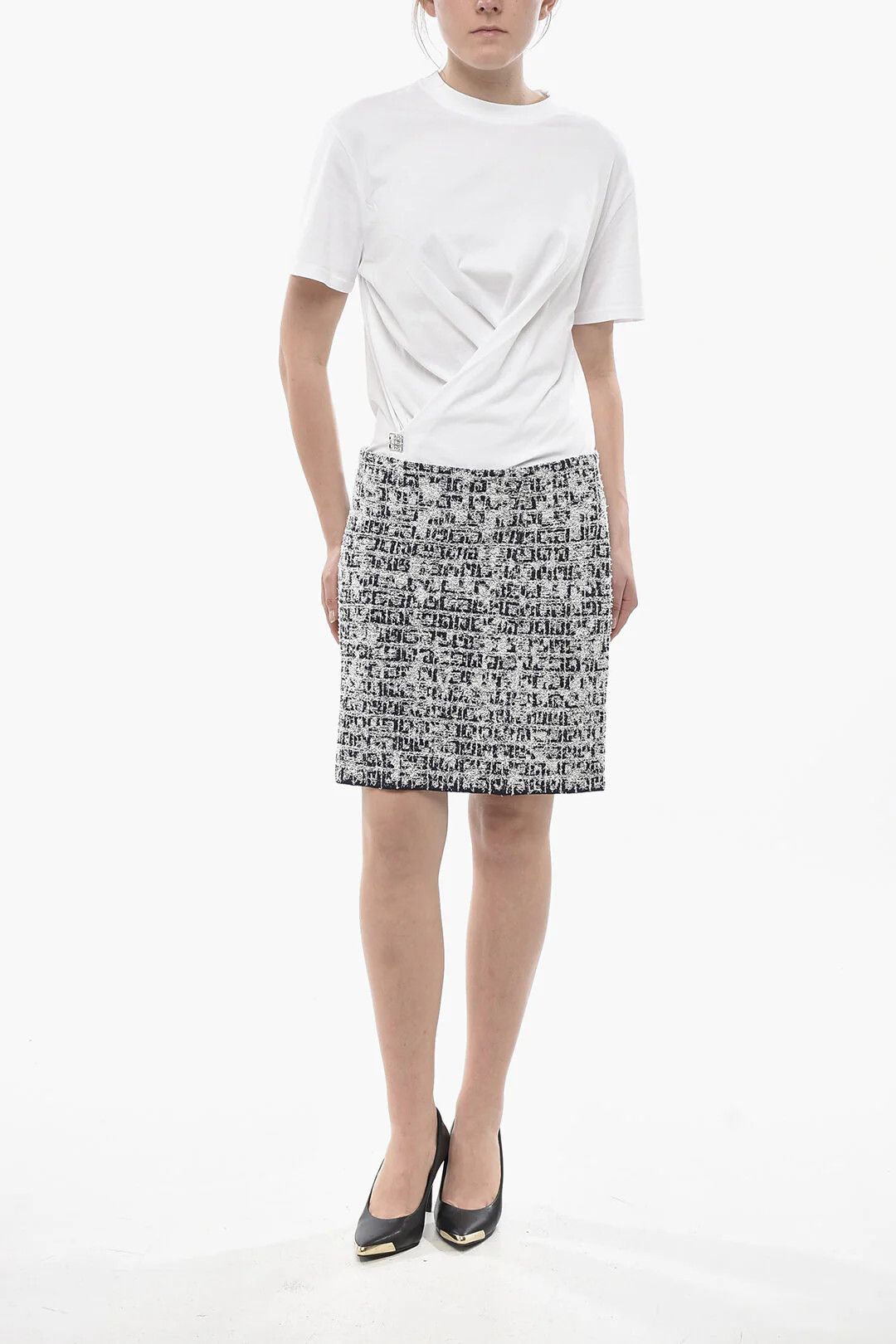 Givenchy og1mm0326 Tweed Mini Skirt in Black & White Size 32" / US 10 / IT 46 - 4 Thumbnail