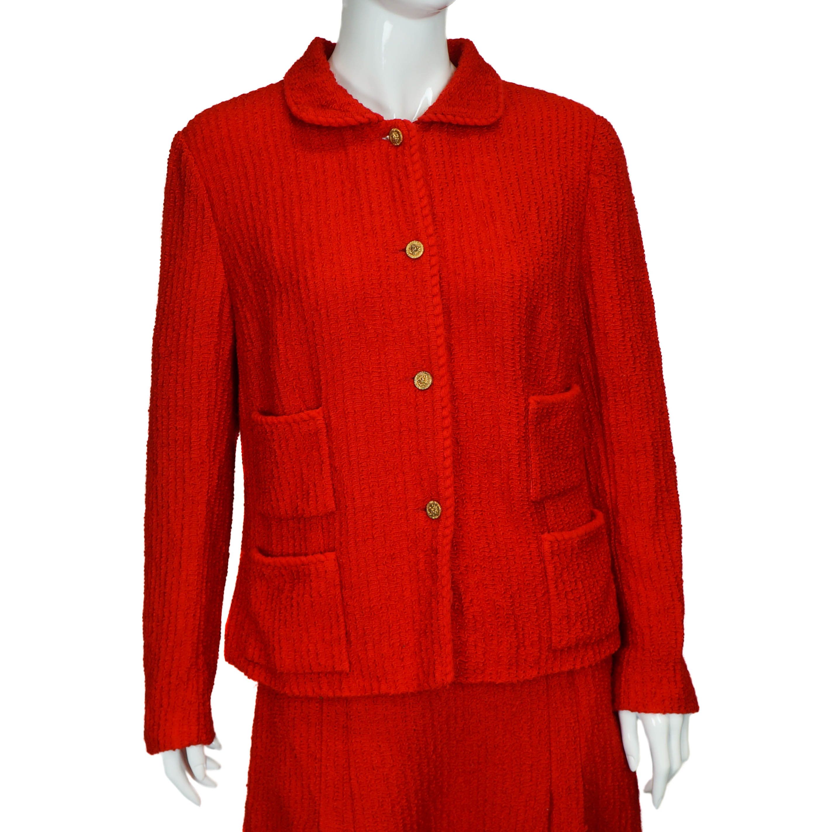 Chanel CHANEL Boutique 1978-1985 Red Tweed Jacket Suit Vintage Size M / US 6-8 / IT 42-44 - 3 Thumbnail