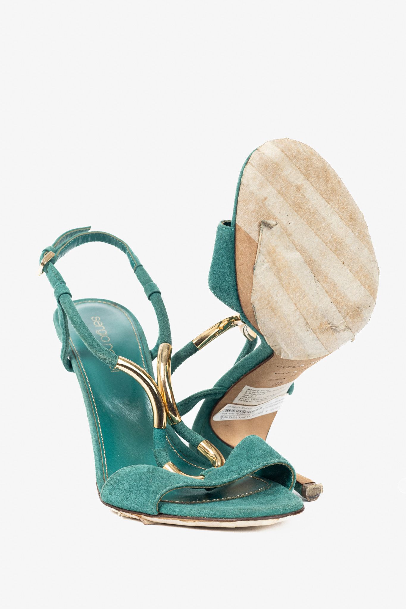 Sergio Rossi Sergio Rossi Twist Radiant Green Goat Suede Sandals Size US 4.5 / IT 34.5 - 4 Thumbnail